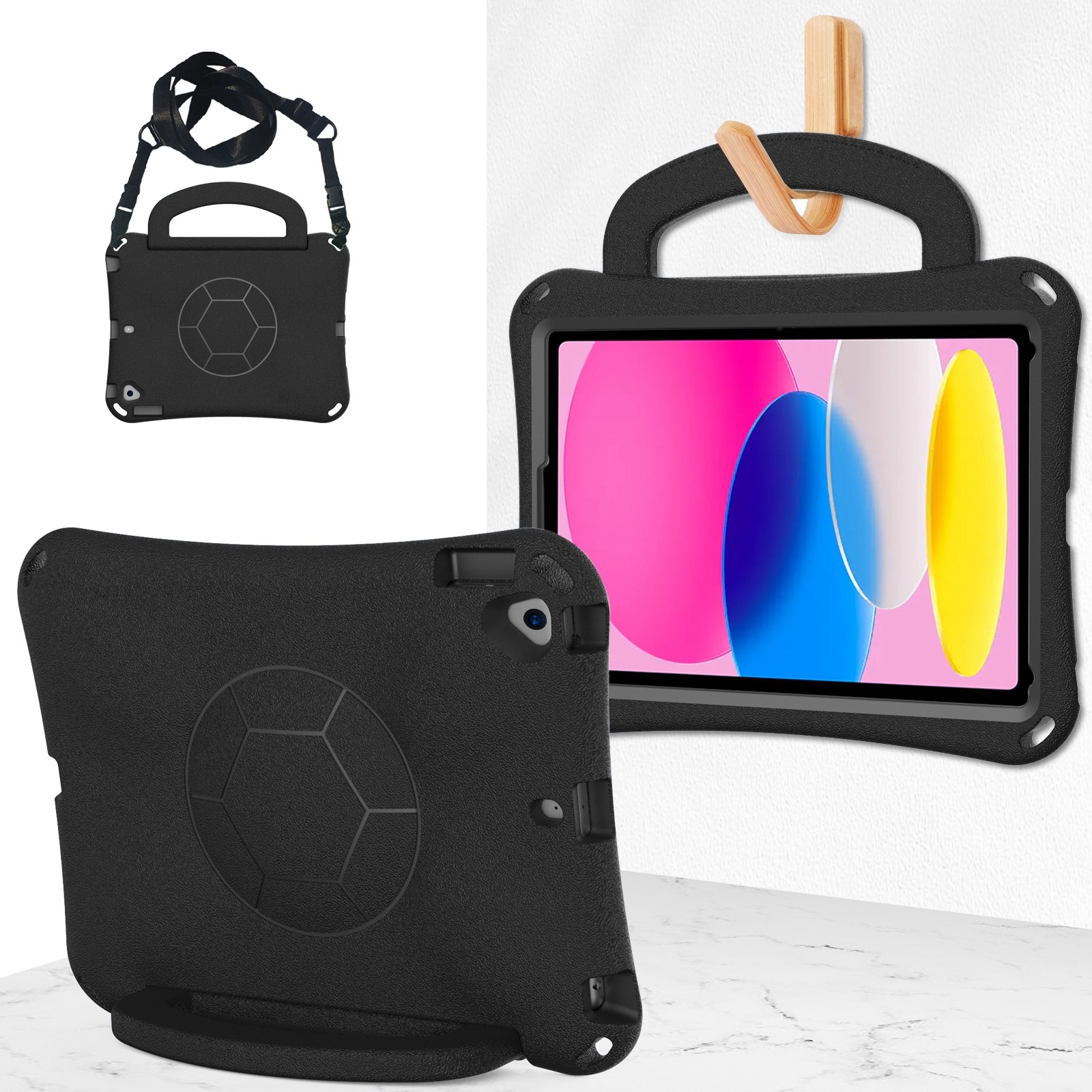 For iPad 10.2 2019/2021/2022 Handle Football Shaped EVA Shockproof Tablet Case(Black) - Shopkiz.com