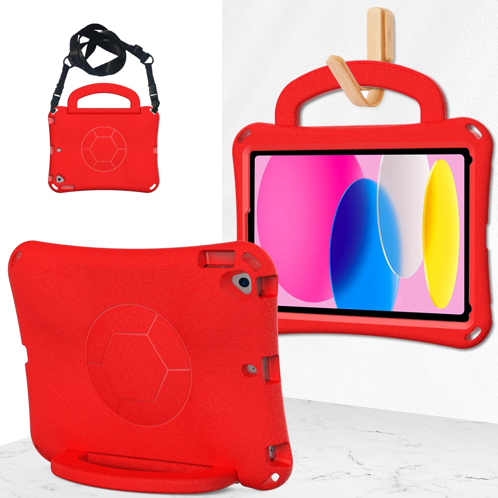 For iPad 10.2 2019/2021/2022 Handle Football Shaped EVA Shockproof Tablet Case(Red) - Shopkiz.com