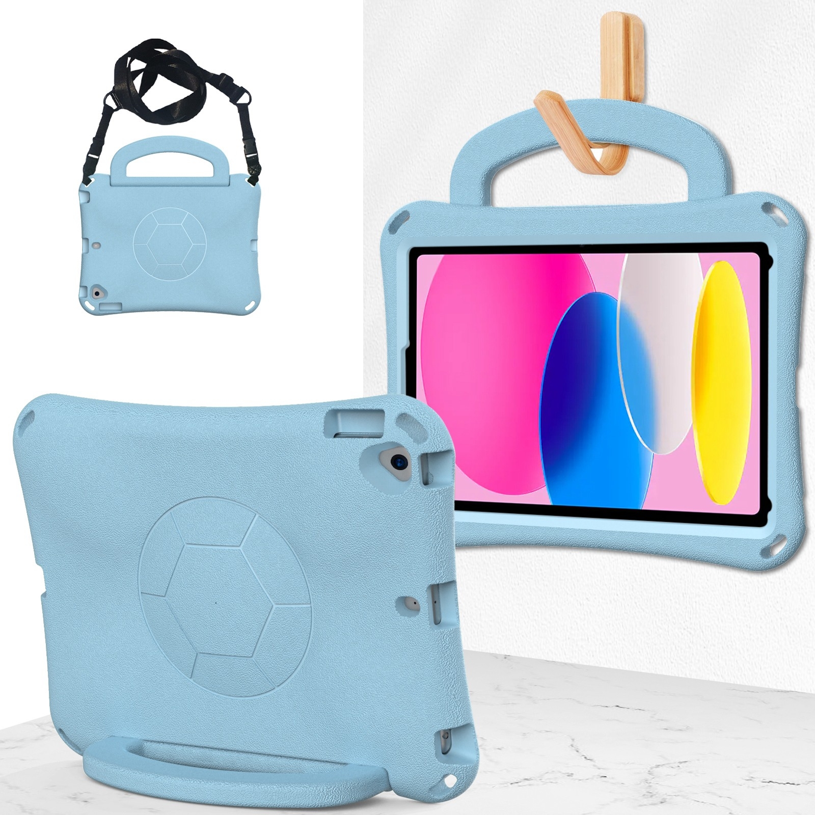 For iPad 10.2 2019/2021/2022 Handle Football Shaped EVA Shockproof Tablet Case(Light Blue) - Shopkiz.com