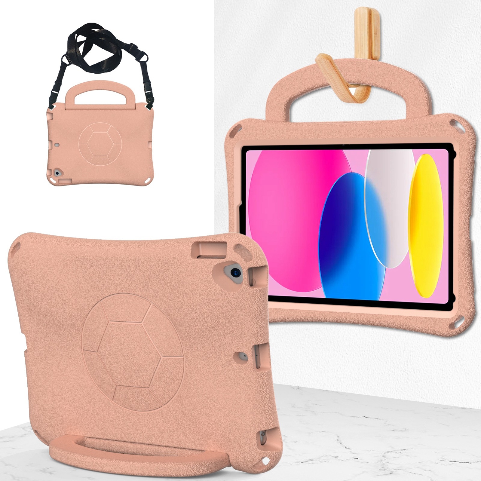For iPad 10.2 2019/2021/2022 Handle Football Shaped EVA Shockproof Tablet Case(Light Pink) - Shopkiz.com