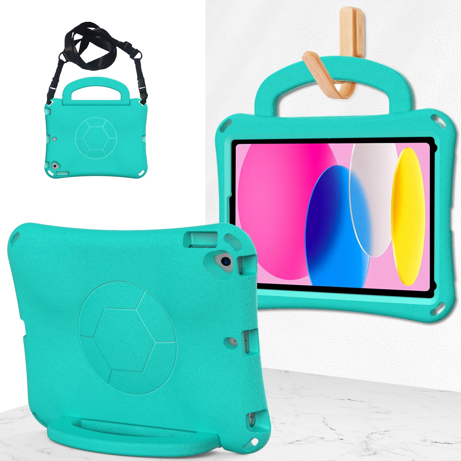 For iPad 10.2 2019/2021/2022 Handle Football Shaped EVA Shockproof Tablet Case(Mint  Green) - Shopkiz.com