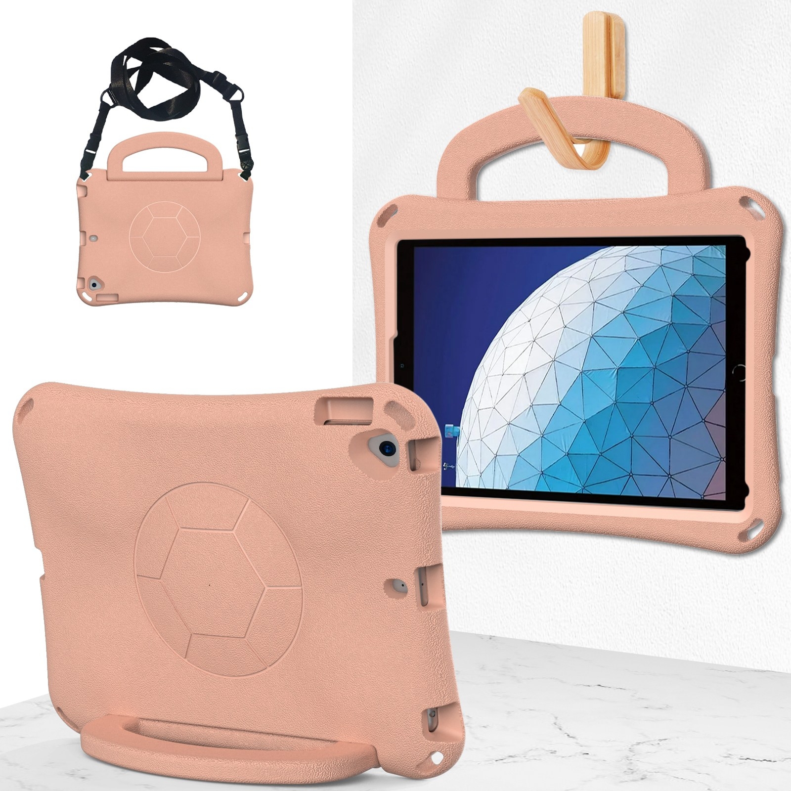 For iPad Air 3 10.5 2019 / Pro 10.5 Handle Football Shaped EVA Shockproof Tablet Case(Light Pink) - Shopkiz.com