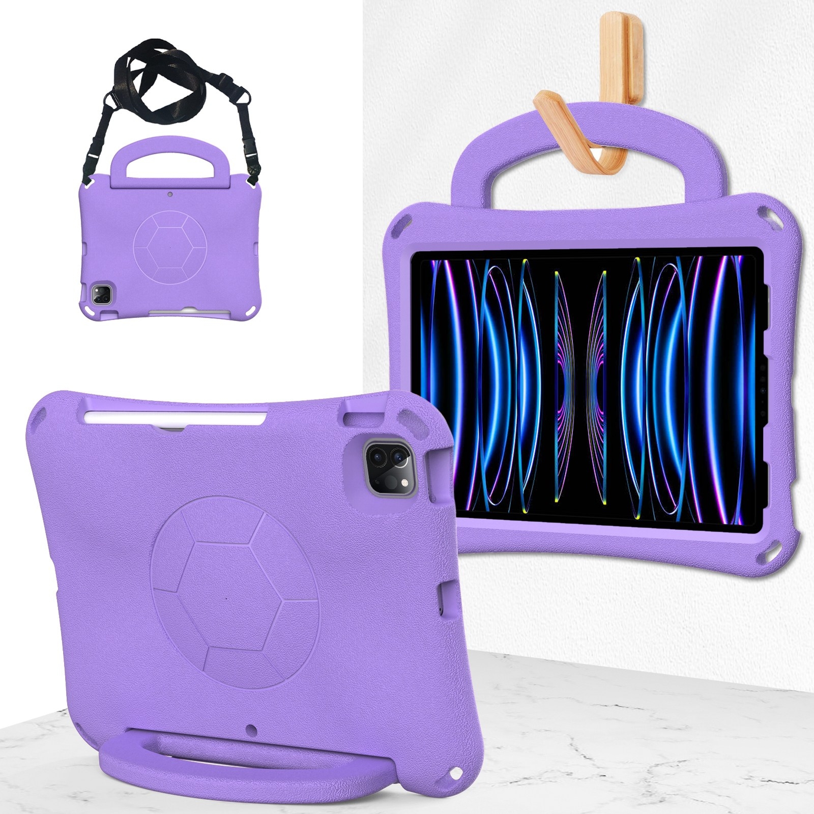 For iPad Pro 11 2018/2020/2021/2022 Handle Football Shaped EVA Shockproof Tablet Case(Light Purple) - Shopkiz.com