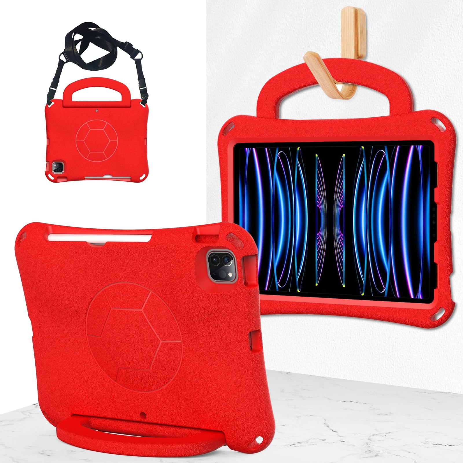 For iPad Pro 11 2018/2020/2021/2022 Handle Football Shaped EVA Shockproof Tablet Case(Red) - Shopkiz.com