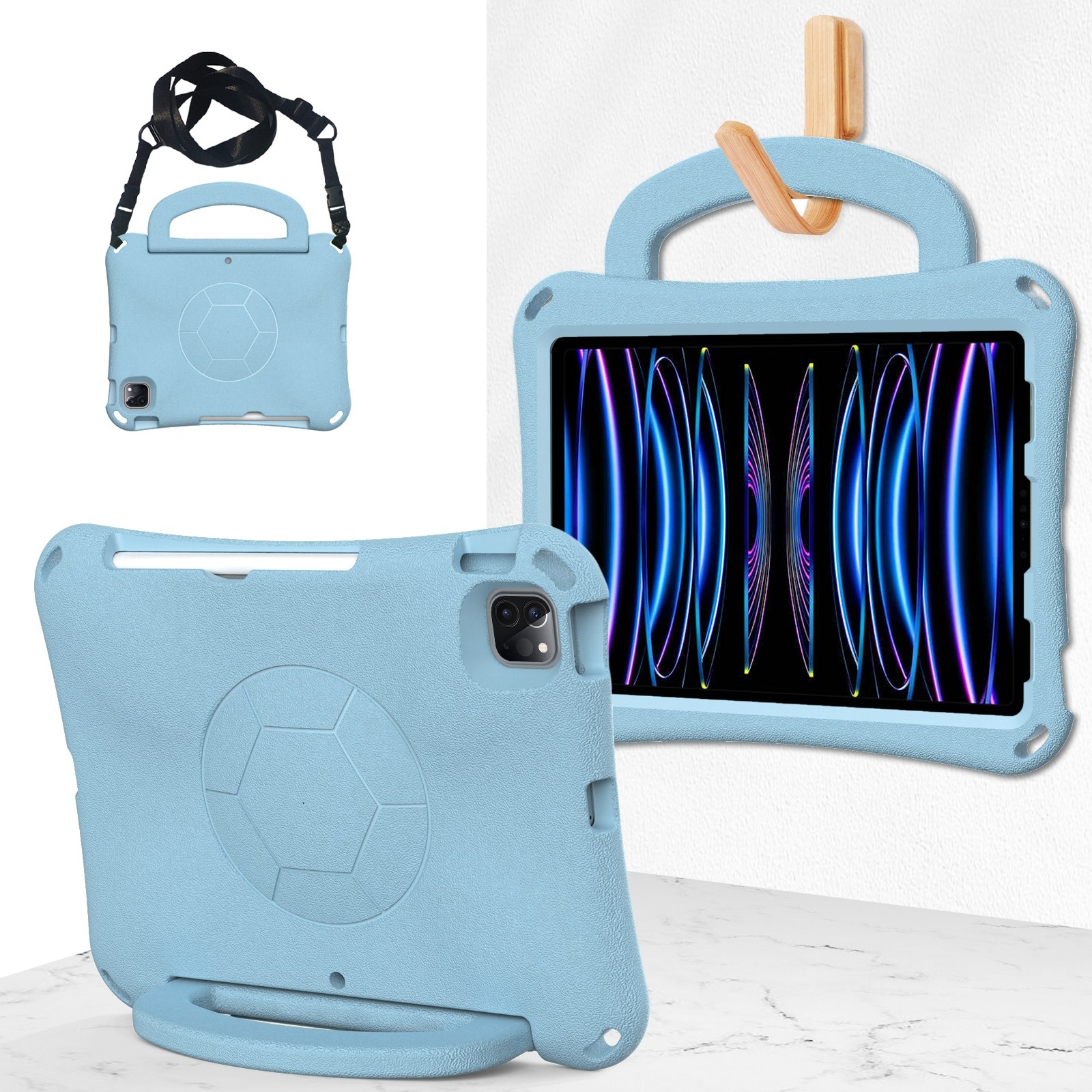 For iPad Pro 11 2018/2020/2021/2022 Handle Football Shaped EVA Shockproof Tablet Case(Light Blue) - Shopkiz.com