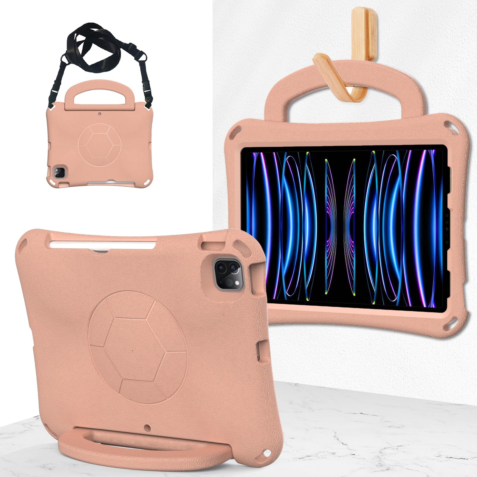 For iPad Pro 11 2018/2020/2021/2022 Handle Football Shaped EVA Shockproof Tablet Case(Light Pink) - Shopkiz.com