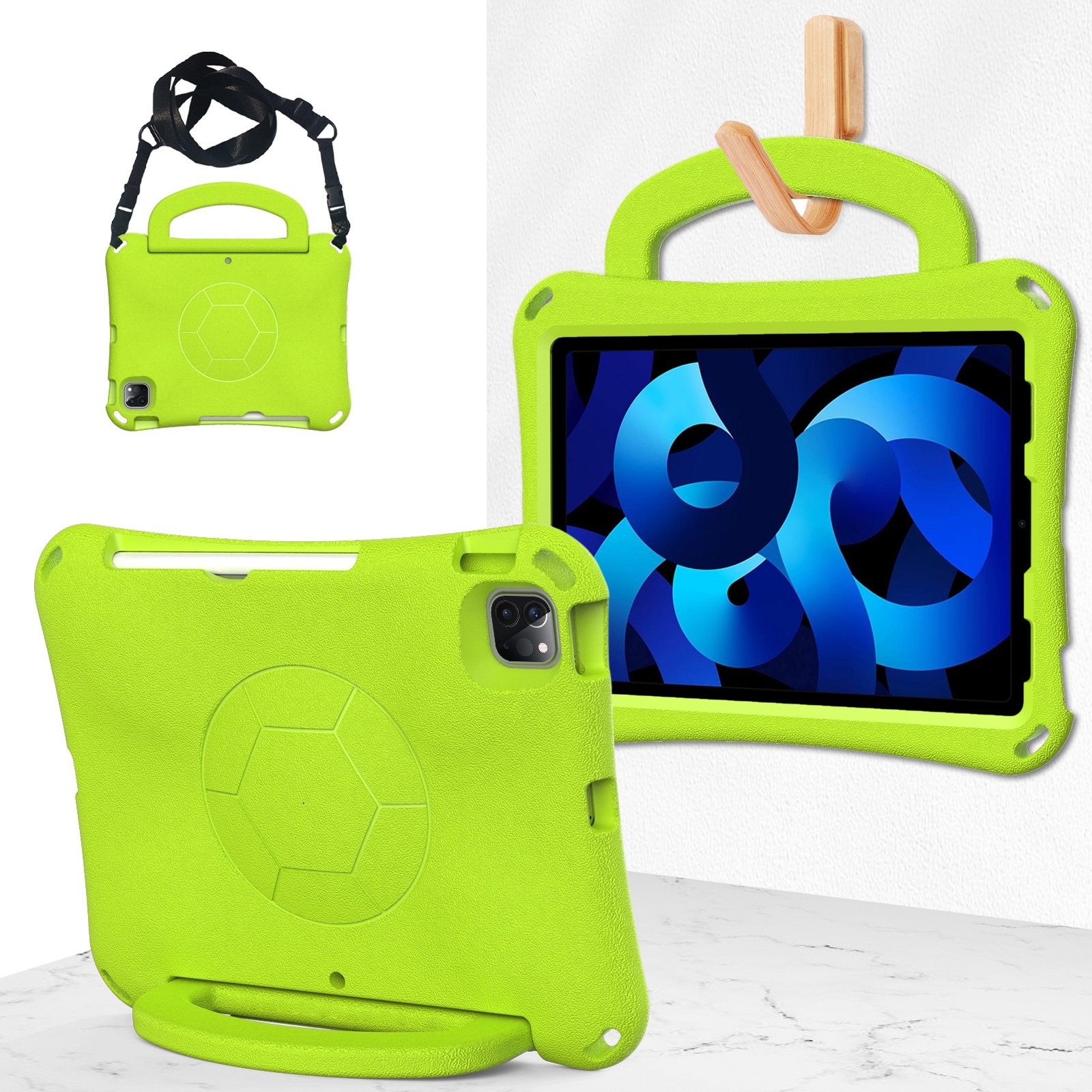 For iPad Air 10.9 2022 / 2020 Handle Football Shaped EVA Shockproof Tablet Case(Grass Green) - Shopkiz.com