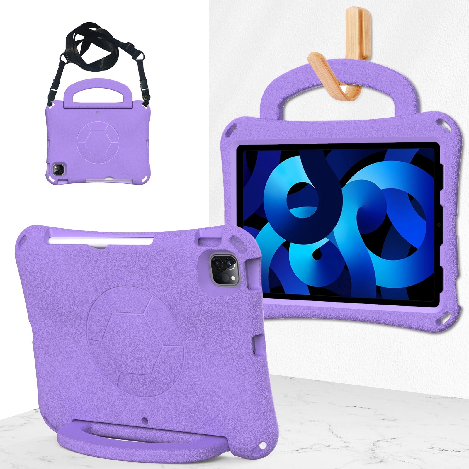 For iPad Air 10.9 2022 / 2020 Handle Football Shaped EVA Shockproof Tablet Case(Light Purple) - Shopkiz.com