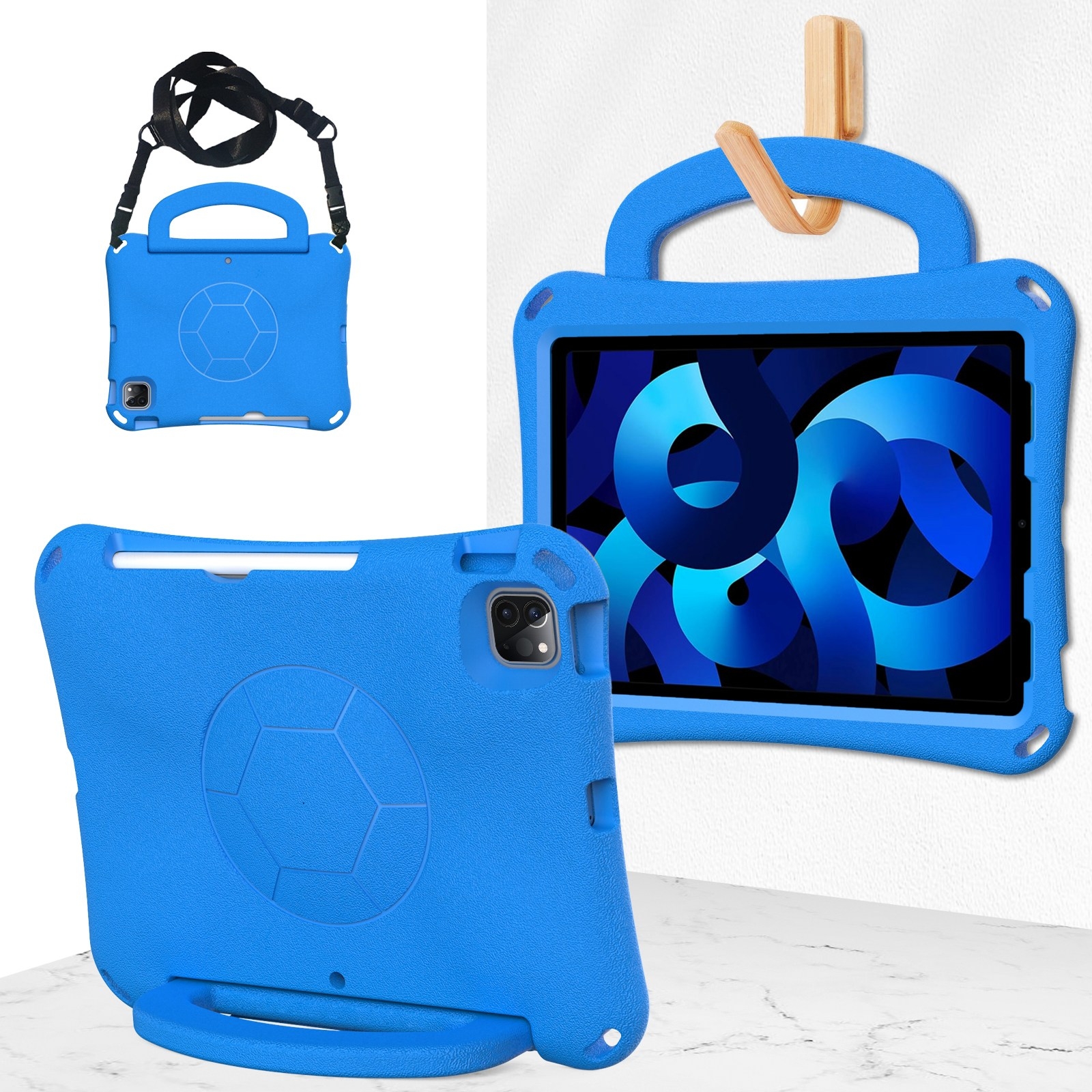 For iPad Air 10.9 2022 / 2020 Handle Football Shaped EVA Shockproof Tablet Case(Blue) - Shopkiz.com