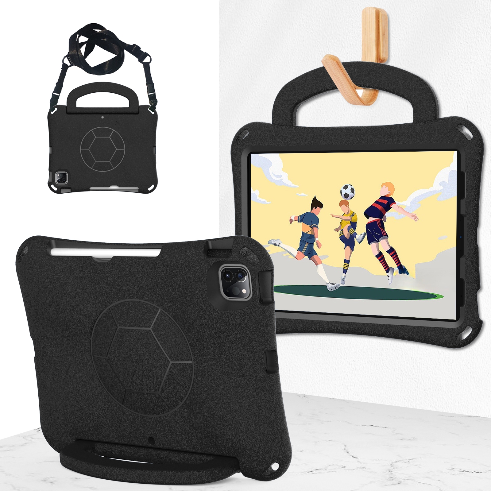 For iPad Air 11 2026 / 2025 / 2024 Handle Football Shaped EVA Shockproof Tablet Case(Black) - Shopkiz.com