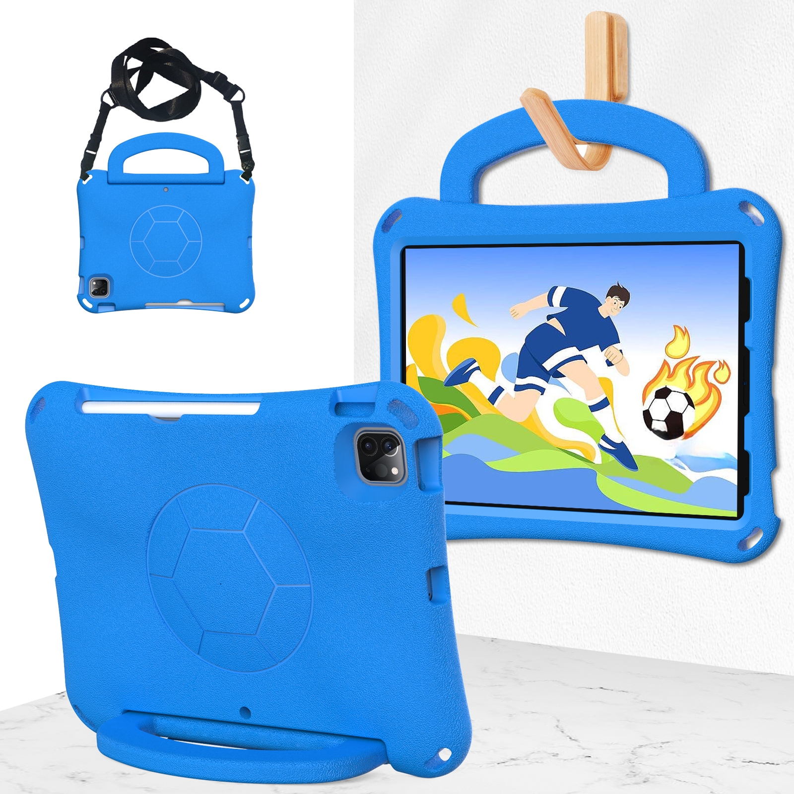For iPad Pro 11 2025 / 2024 Handle Football Shaped EVA Shockproof Tablet Case(Blue) - Shopkiz.com