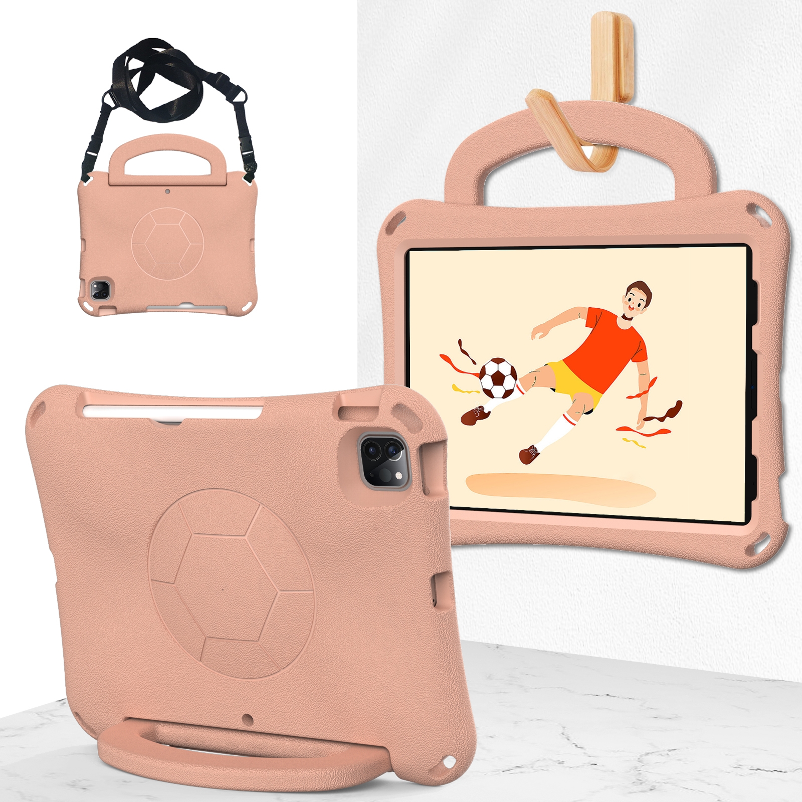 For iPad Pro 11 2025 / 2024 Handle Football Shaped EVA Shockproof Tablet Case(Light Pink) - Shopkiz.com