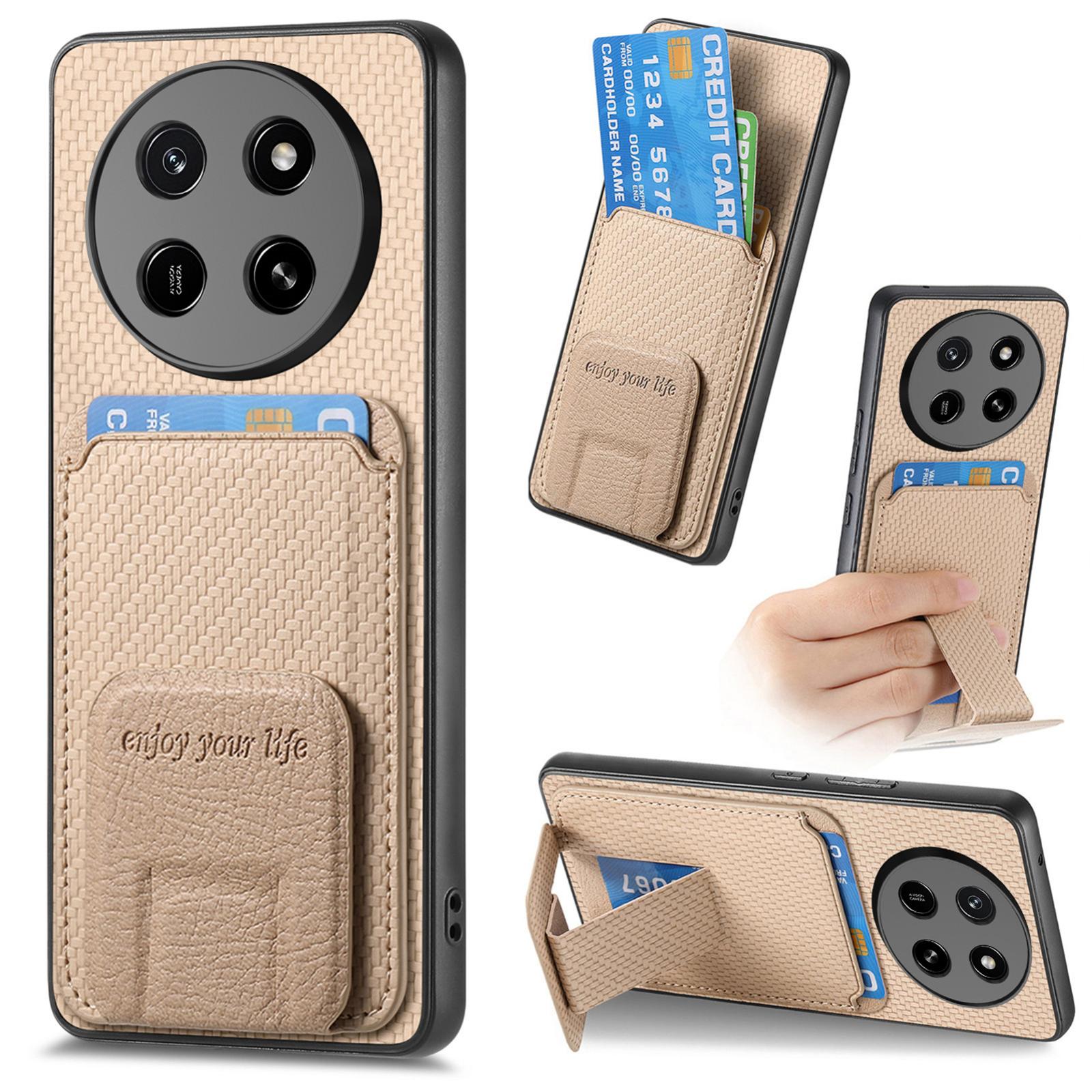 For Honor X80 Pro Max 5G Carbon Fiber Card Bag Fold Stand Phone Case(Khaki) - Shopkiz.com