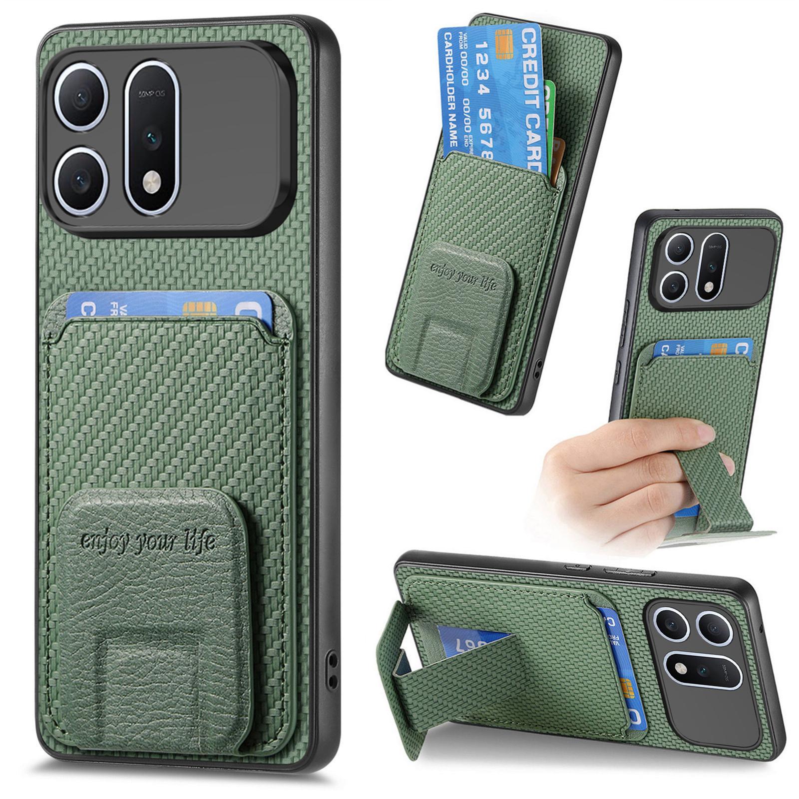 For Honor Win Turbo 5G Carbon Fiber Card Bag Fold Stand Phone Case(Green) - Shopkiz.com