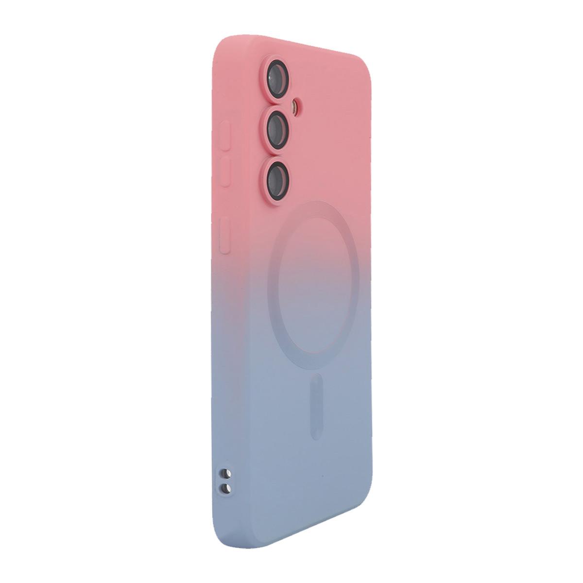 For Galaxy A27 5G ENKAY Hat-Prince MagSafe Rainbow Gradient Silicone Phone Case with Lens Film(Pink Blue) - Shopkiz.com