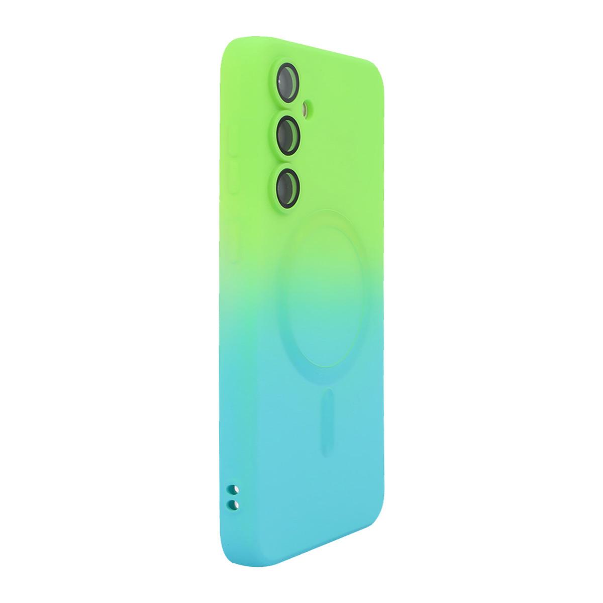 For Galaxy A08 4G ENKAY Hat-Prince MagSafe Rainbow Gradient Silicone Phone Case with Lens Film(Green Blue) - Shopkiz.com