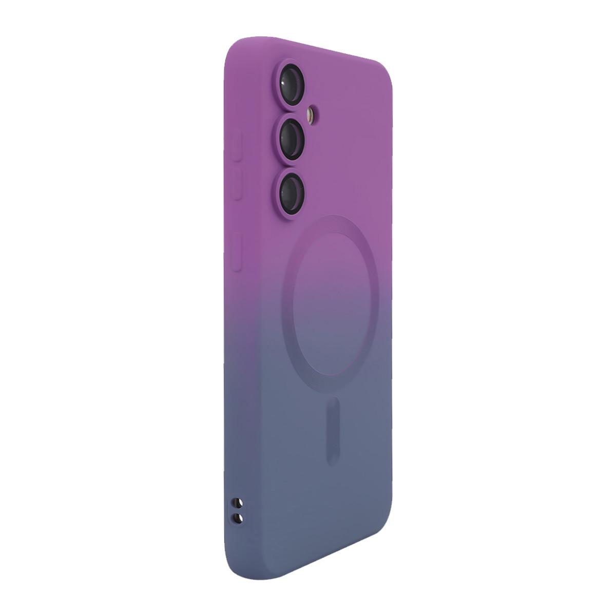 For Galaxy A08 4G ENKAY Hat-Prince MagSafe Rainbow Gradient Silicone Phone Case with Lens Film(Purple Blue) - Shopkiz.com