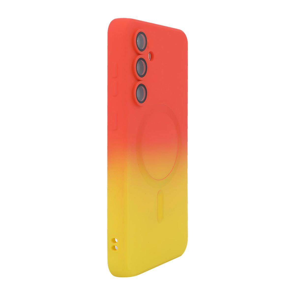 For Galaxy S26 FE 5G ENKAY Hat-Prince MagSafe Rainbow Gradient Silicone Phone Case with Lens Film(Orange Yellow) - Shopkiz.com