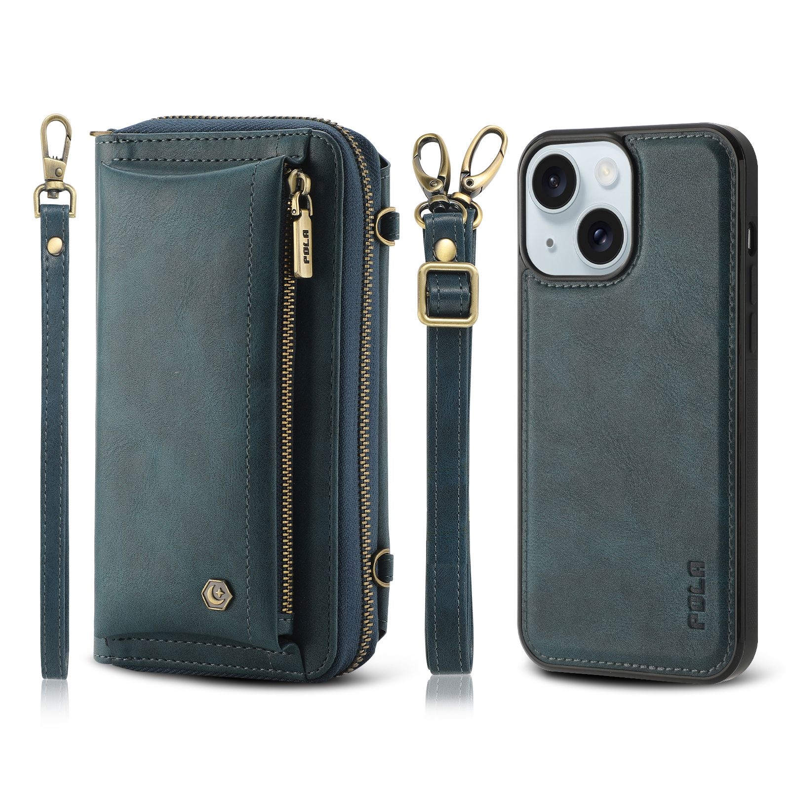For iPhone 15 Crossbody Multi-functional Zipper Wallet Leather Phone Case(Green) - Shopkiz.com