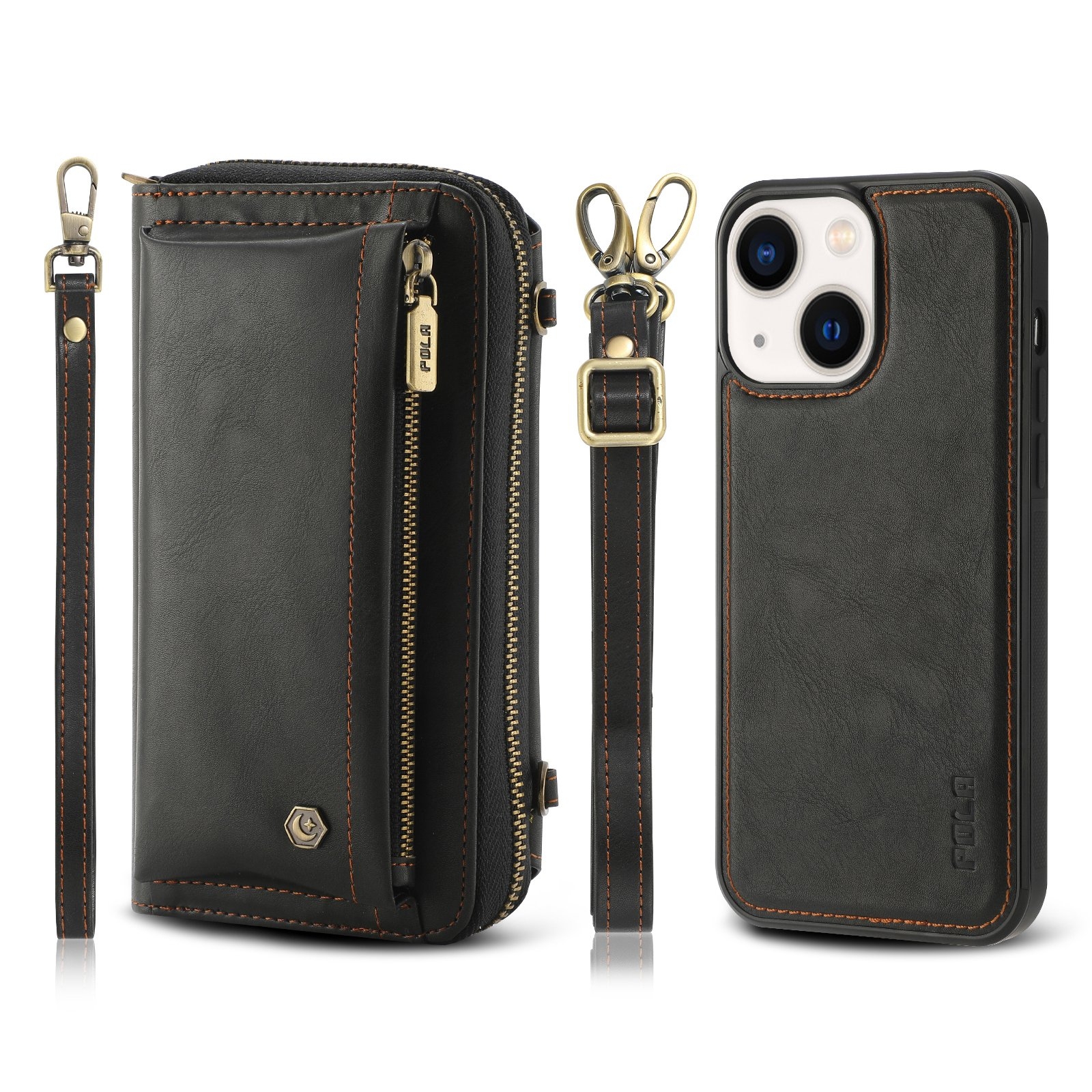 For iPhone 14 Plus Crossbody Multi-functional Zipper Wallet Leather Phone Case(Black) - Shopkiz.com