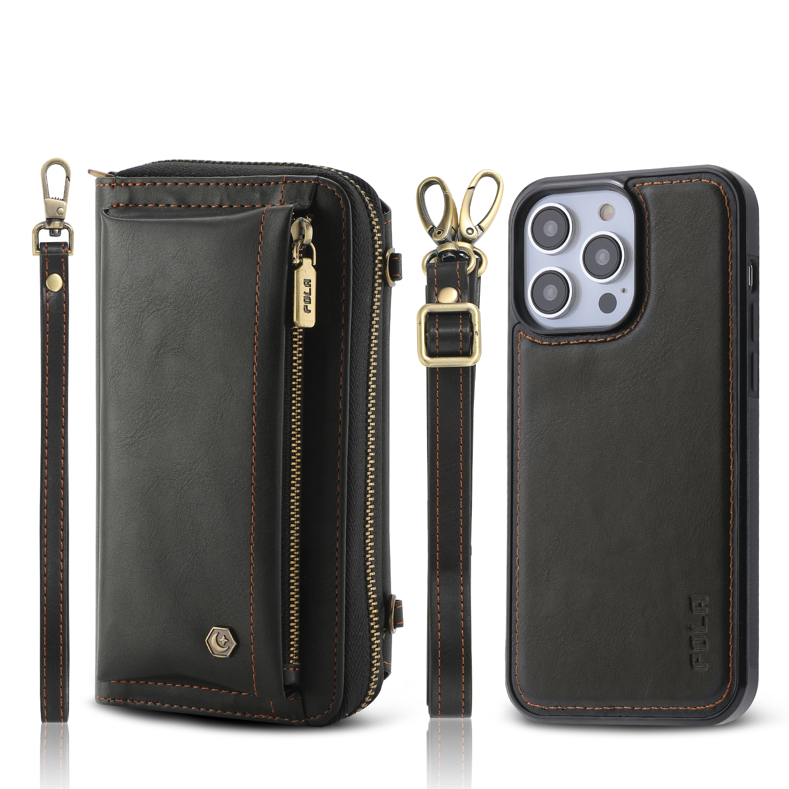 For iPhone 14 Pro Crossbody Multi-functional Zipper Wallet Leather Phone Case(Black) - Shopkiz.com