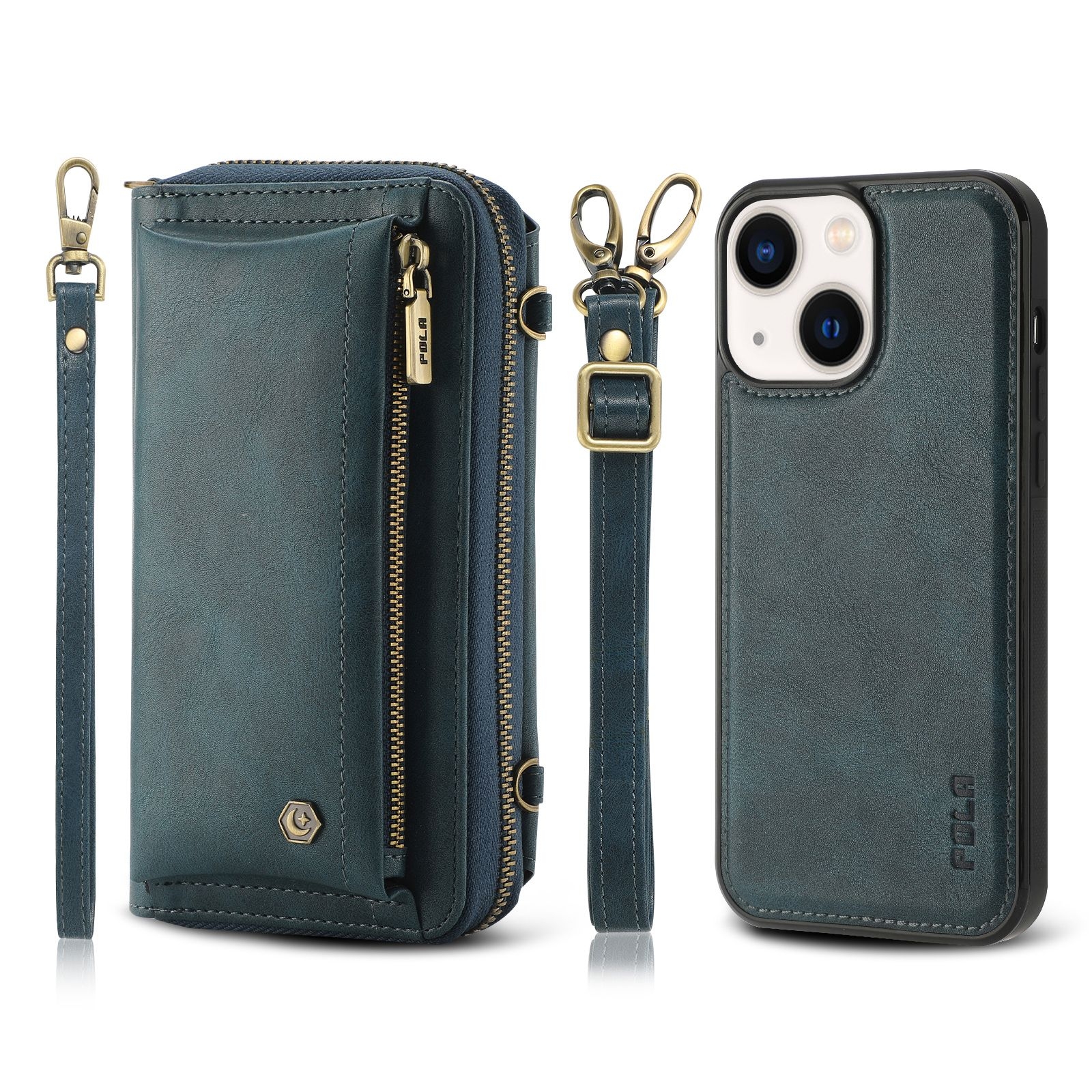 For iPhone 13 Crossbody Multi-functional Zipper Wallet Leather Phone Case(Green) - Shopkiz.com
