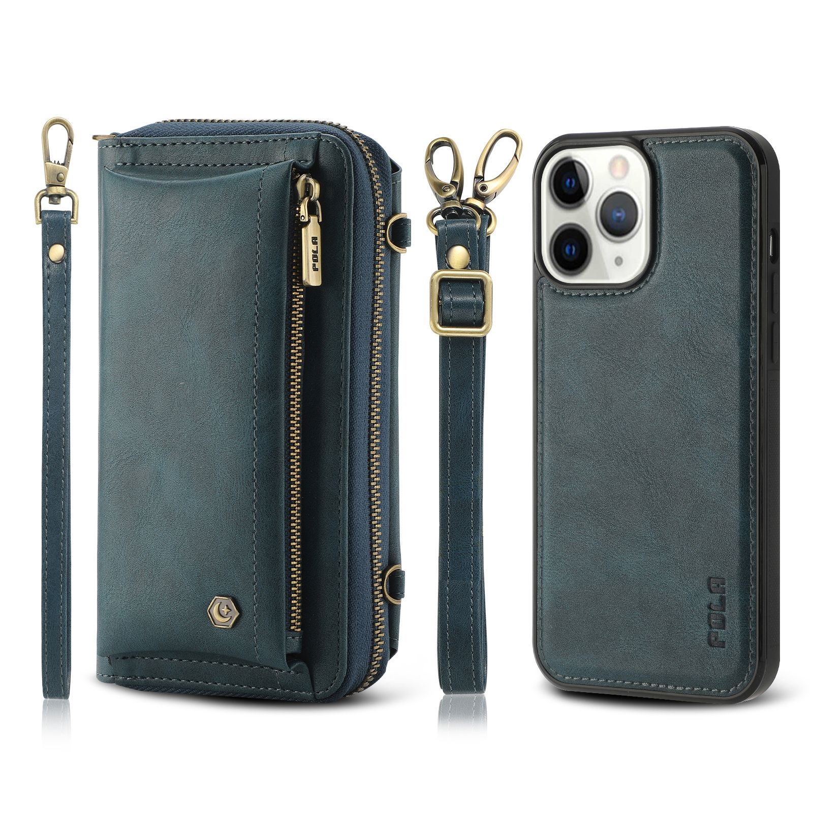 For iPhone 11 Pro Max Crossbody Multi-functional Zipper Wallet Leather Phone Case(Green) - Shopkiz.com