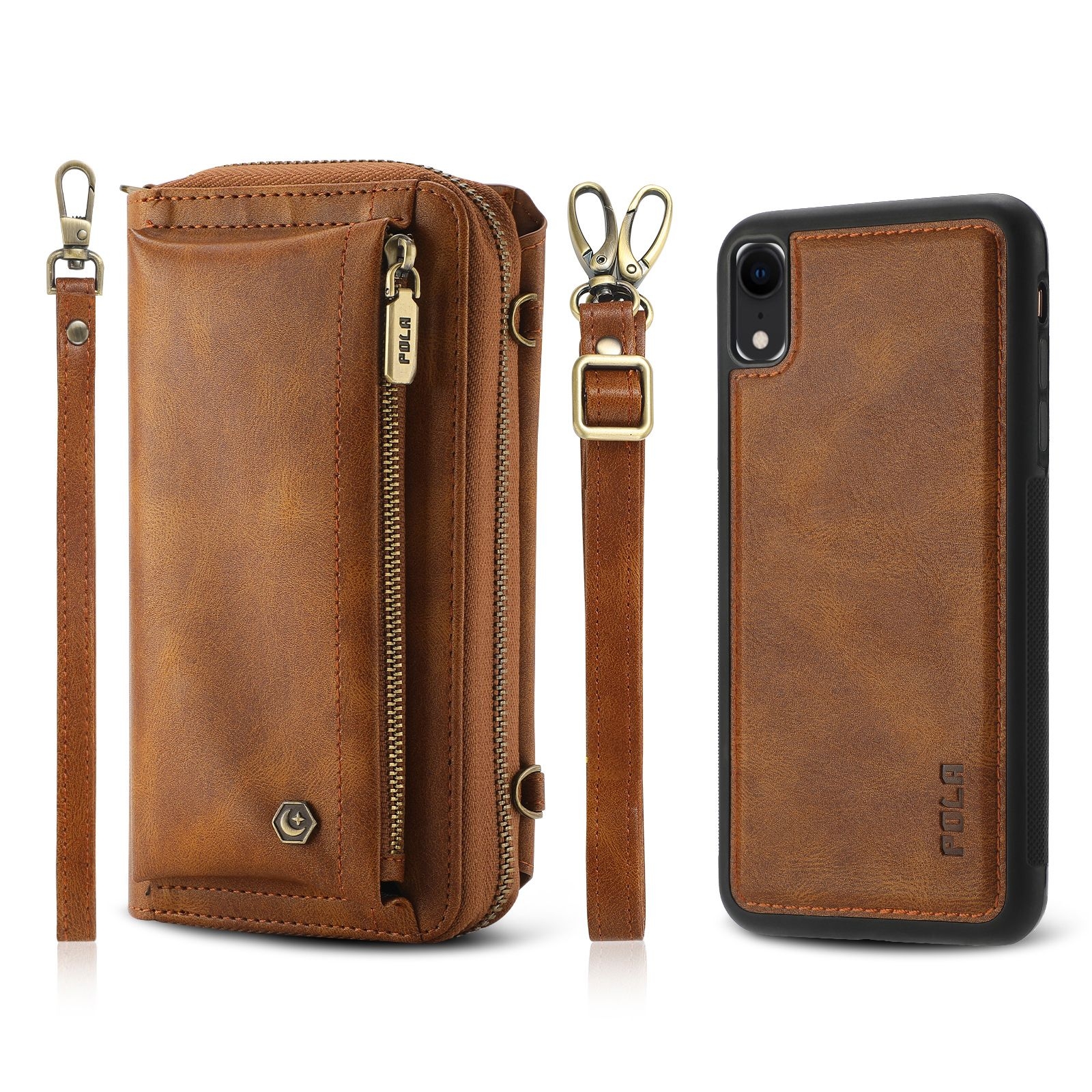 For iPhone XR Crossbody Multi-functional Zipper Wallet Leather Phone Case(Brown) - Shopkiz.com