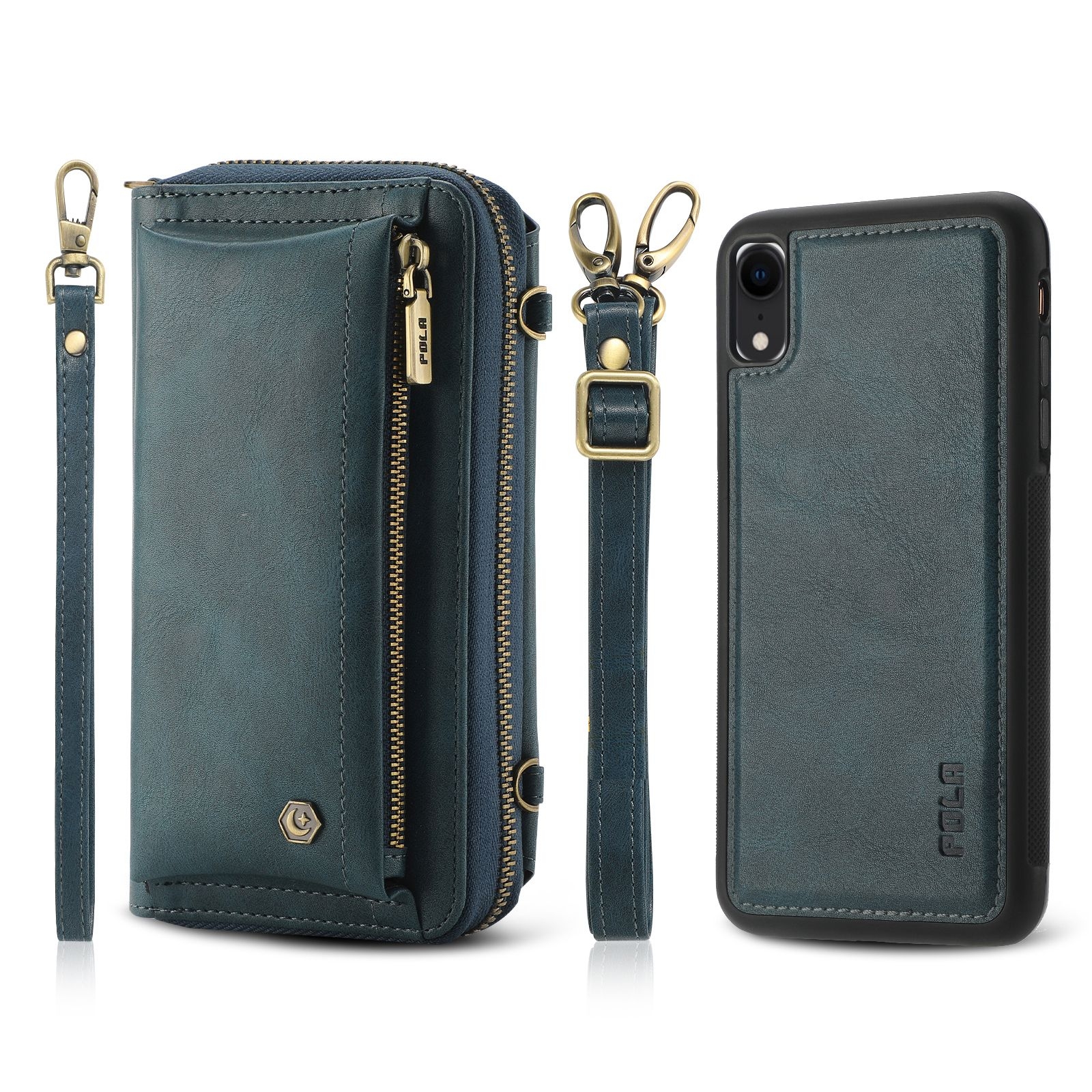 For iPhone XR Crossbody Multi-functional Zipper Wallet Leather Phone Case(Green) - Shopkiz.com
