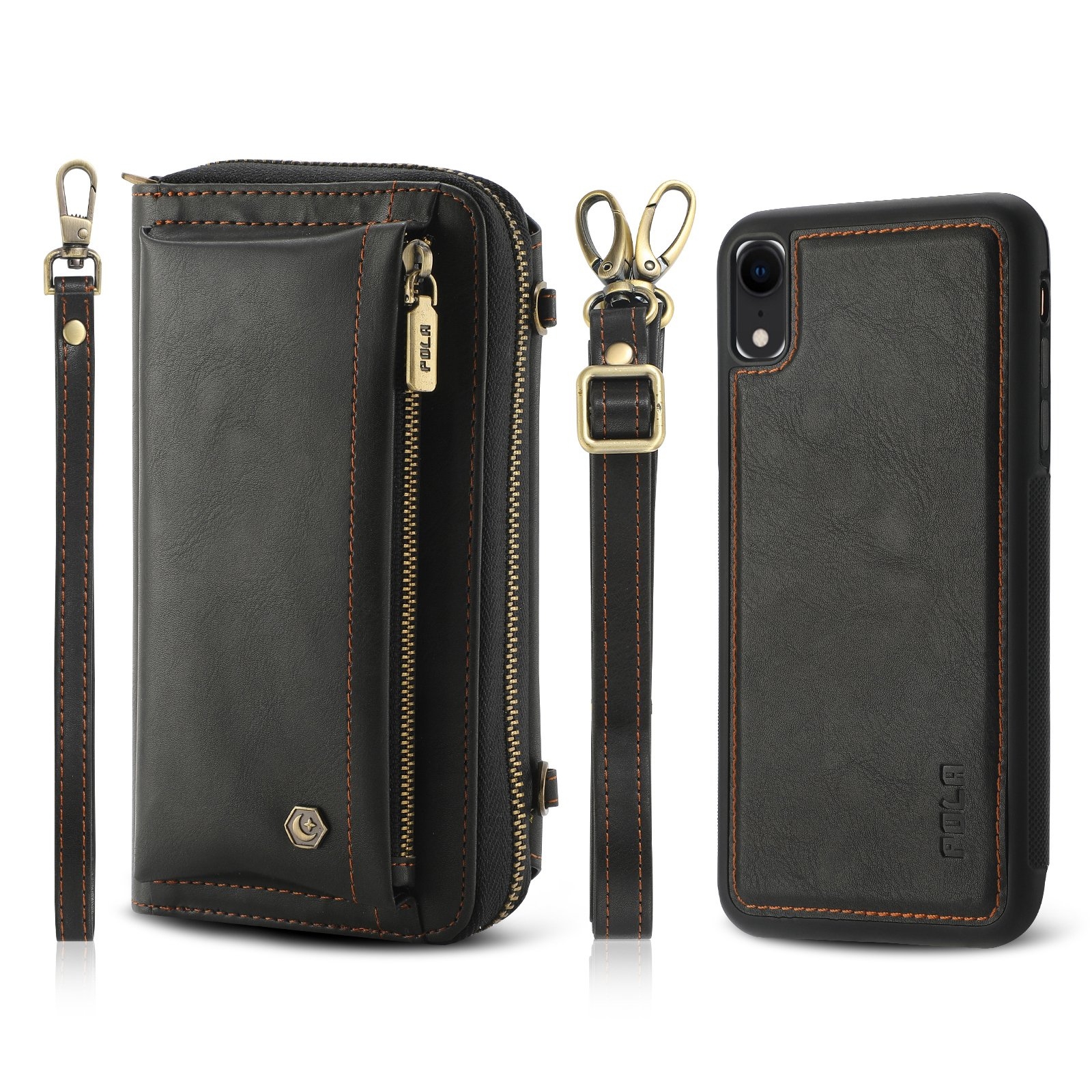 For iPhone XR Crossbody Multi-functional Zipper Wallet Leather Phone Case(Black) - Shopkiz.com