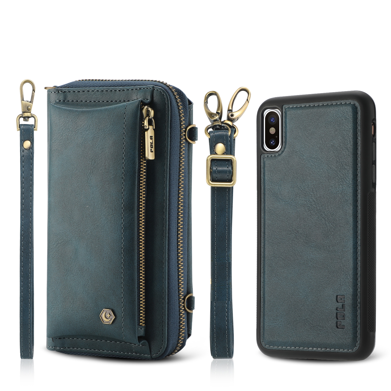 For iPhone X Crossbody Multi-functional Zipper Wallet Leather Phone Case(Green) - Shopkiz.com