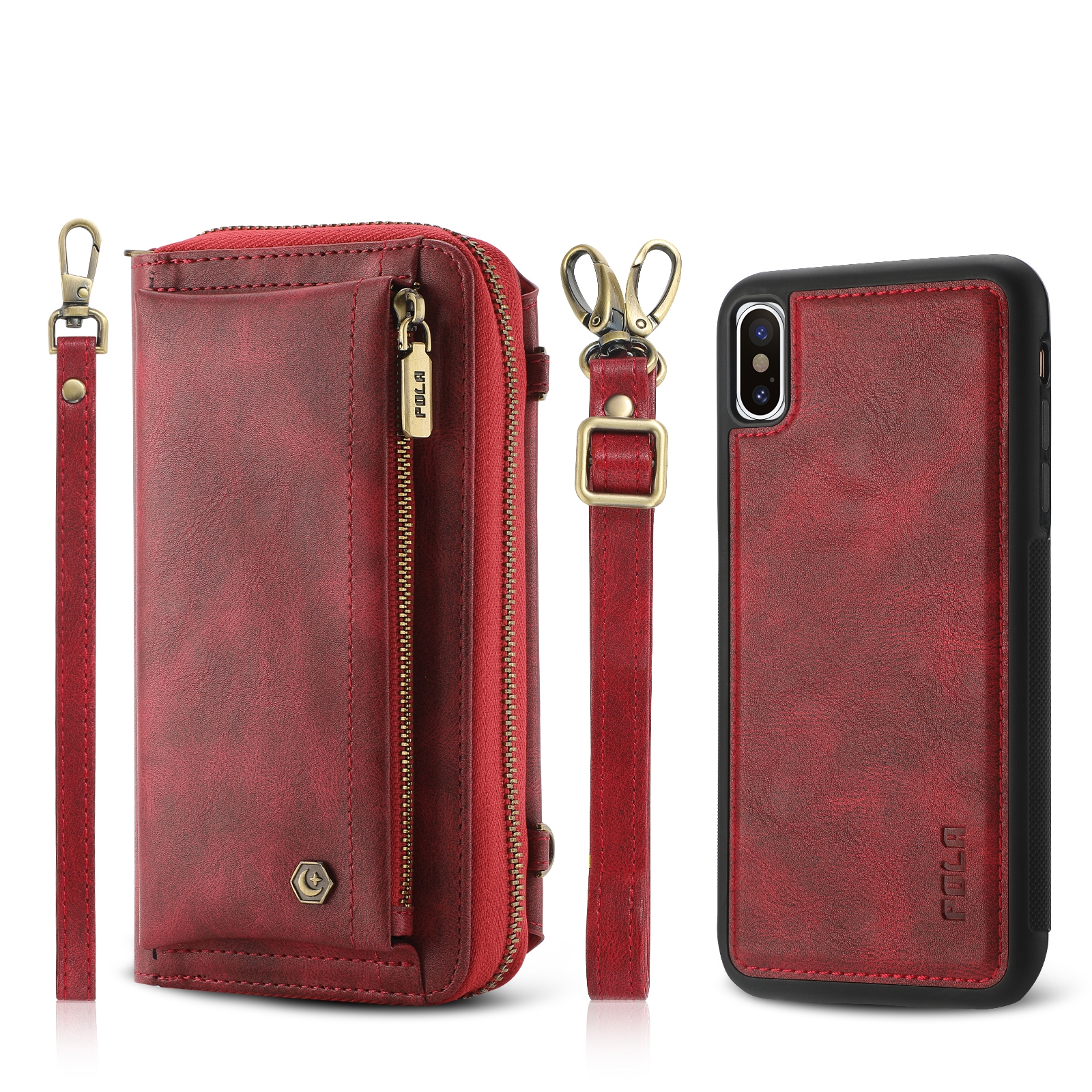 For iPhone XS Crossbody Multi-functional Zipper Wallet Leather Phone Case(Red) - Shopkiz.com