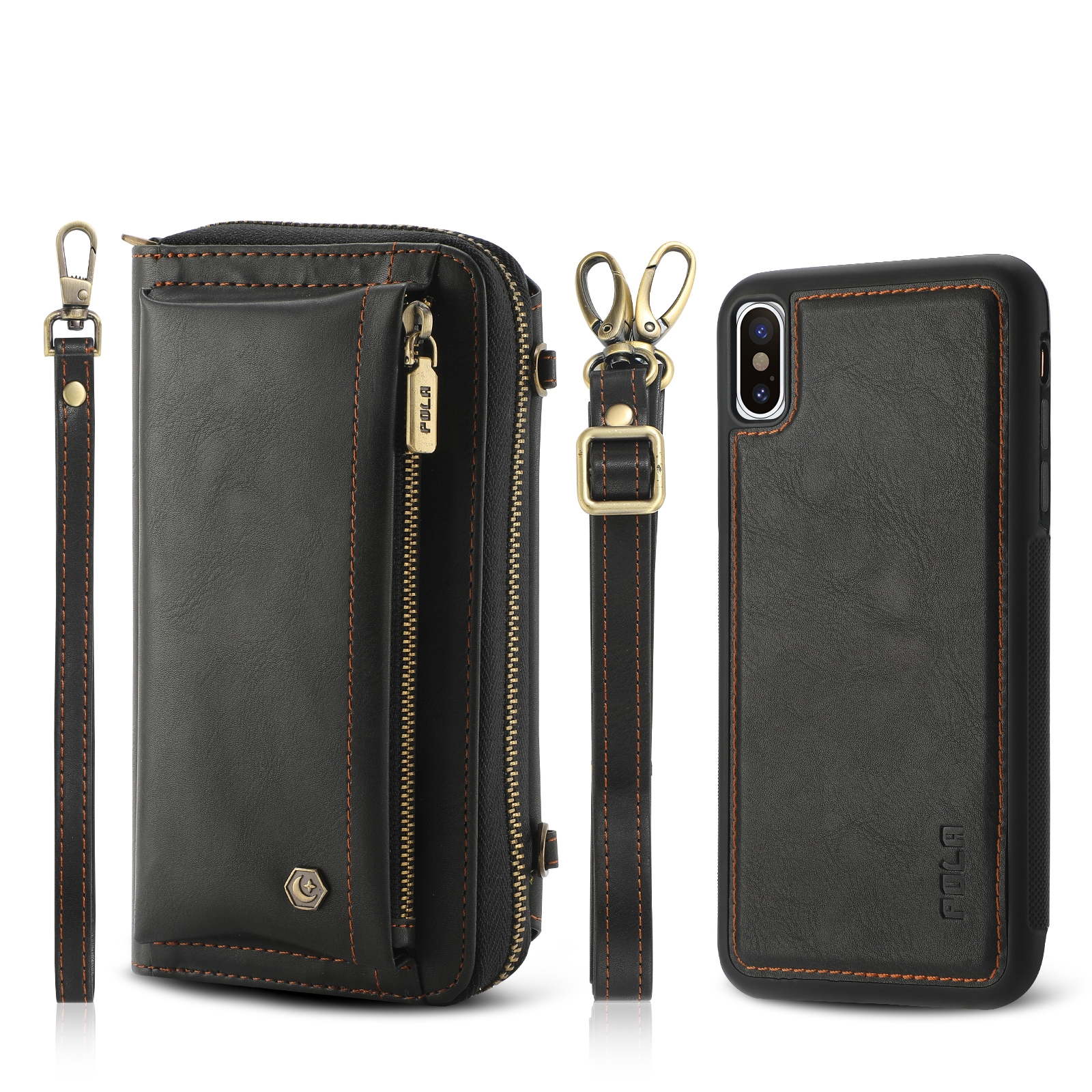 For iPhone XS Crossbody Multi-functional Zipper Wallet Leather Phone Case(Black) - Shopkiz.com