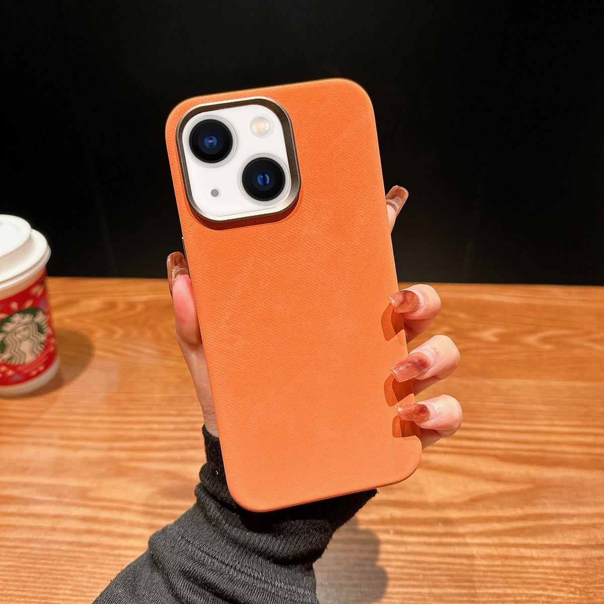 For iPhone 14 Plus Vintage Denim Shockproof Magsafe Phone Case(Orange) - Shopkiz.com