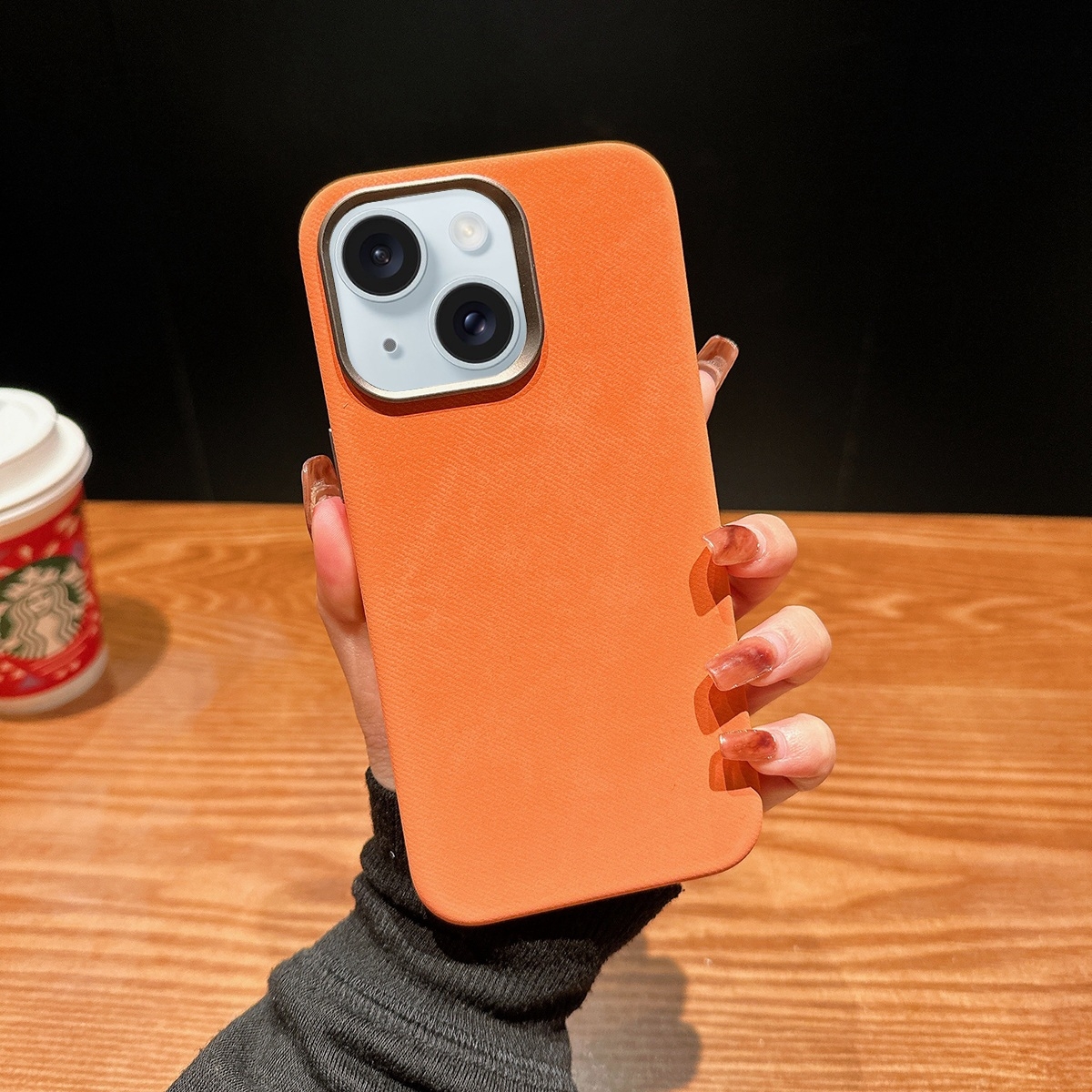 For iPhone 15 Plus Vintage Denim Shockproof Magsafe Phone Case(Orange) - Shopkiz.com