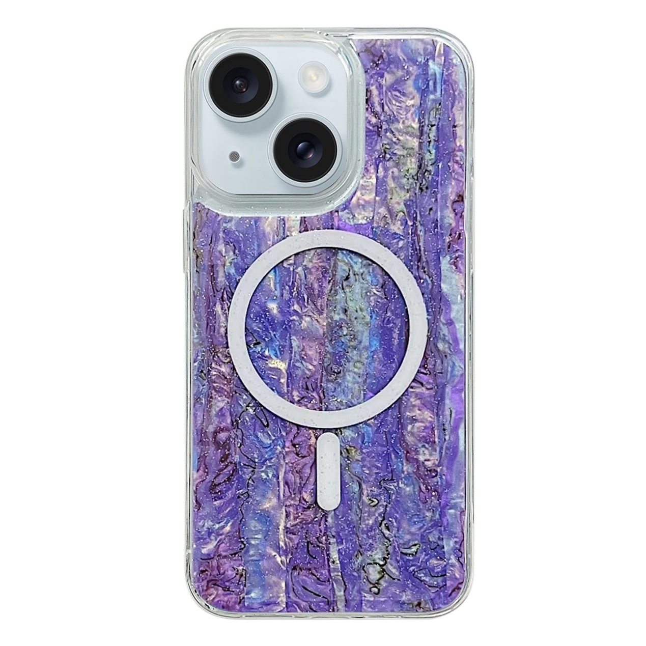 For iPhone 15 Plus Shell Texture Multicolor MagSafe TPU Phone Case(Purple) - Shopkiz.com