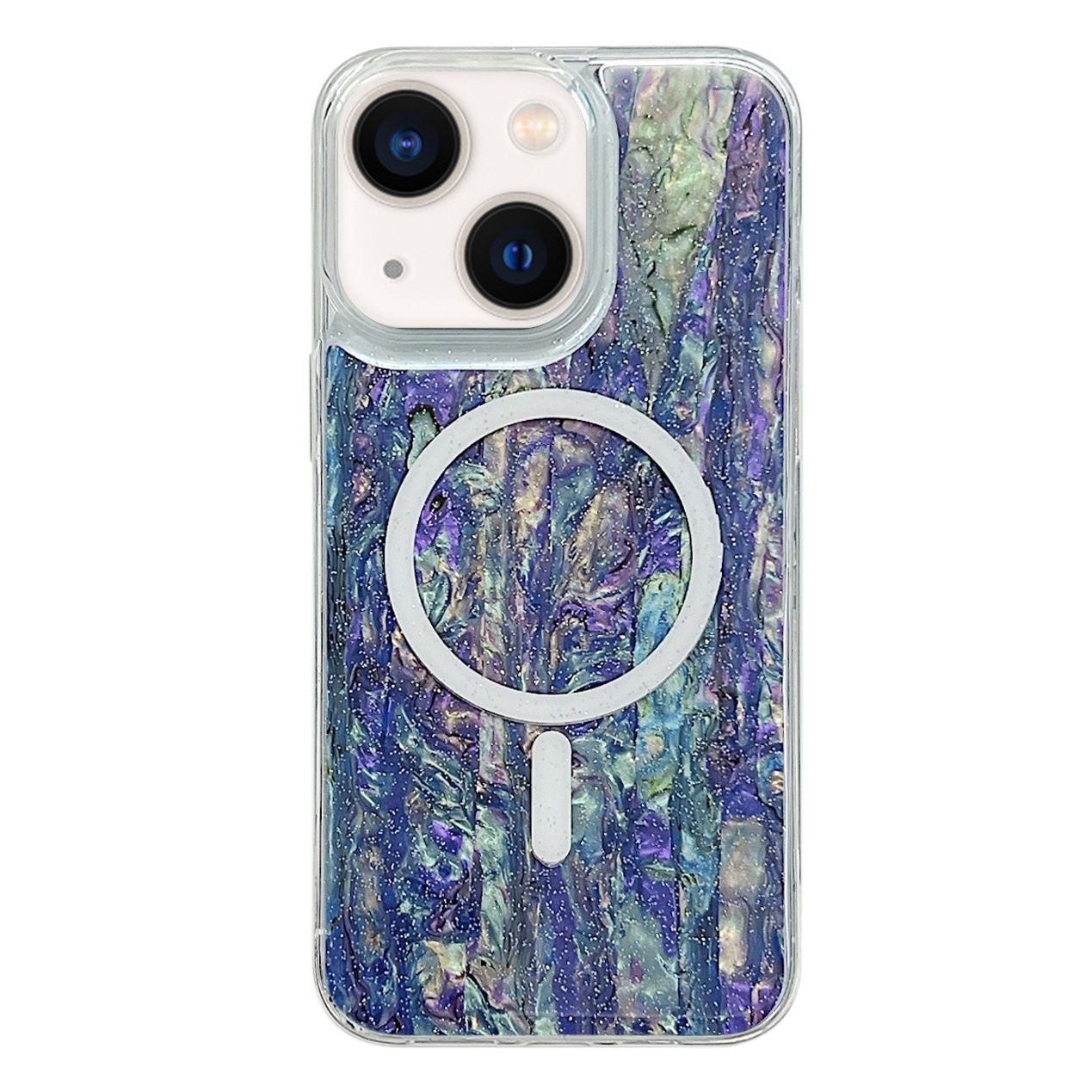For iPhone 14 Plus Shell Texture Multicolor MagSafe TPU Phone Case(Peacock Blue) - Shopkiz.com