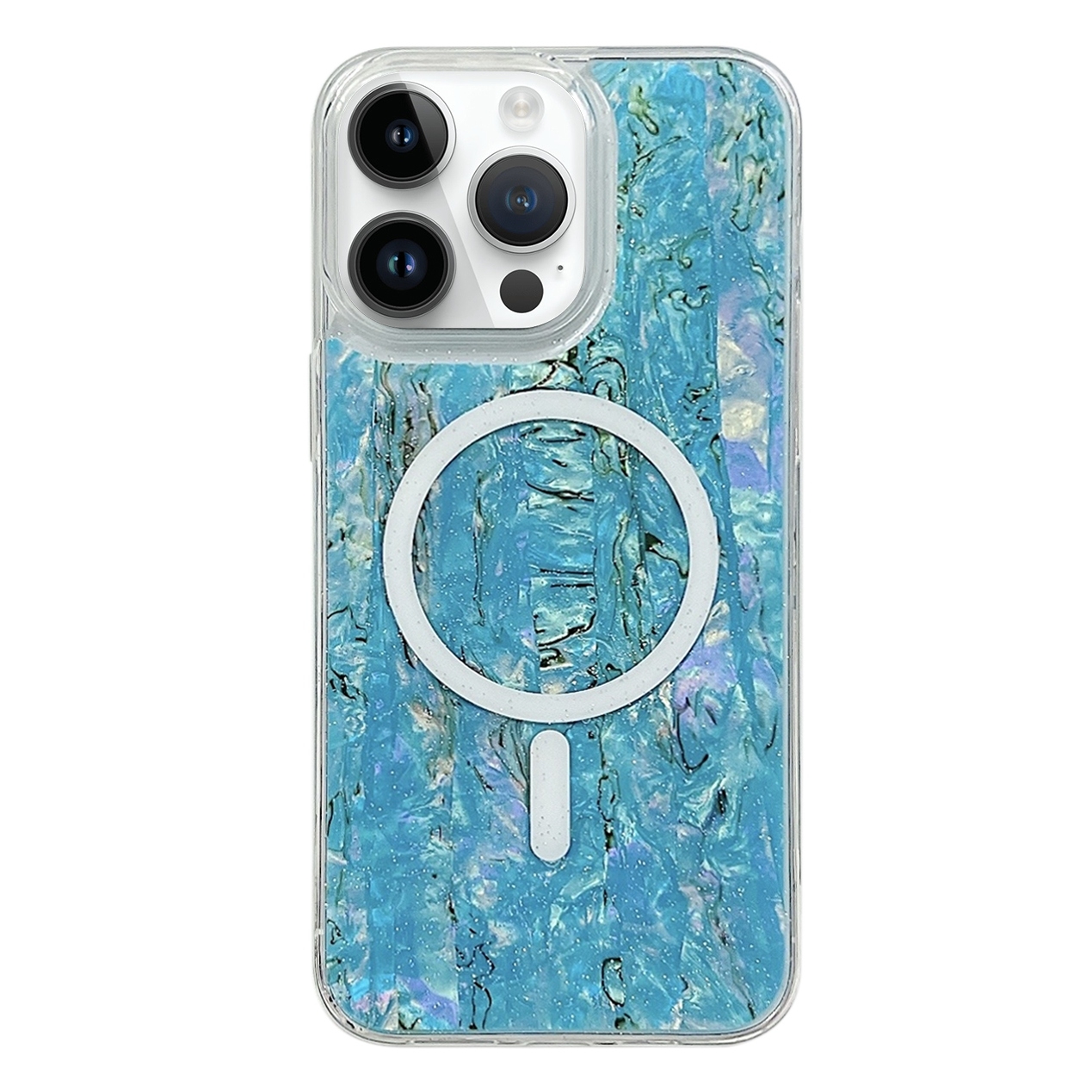 For iPhone 14 Pro Max Shell Texture Multicolor MagSafe TPU Phone Case(Sky Blue) - Shopkiz.com