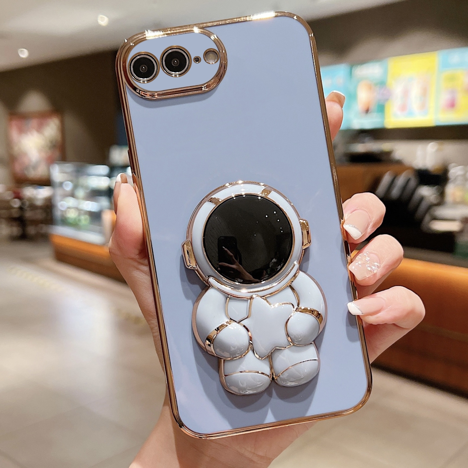 For iPhone 7 Plus / 8 Plus Embrace Stars Electroplating Astronaut Holder Phone Case(Blue) - Shopkiz.com