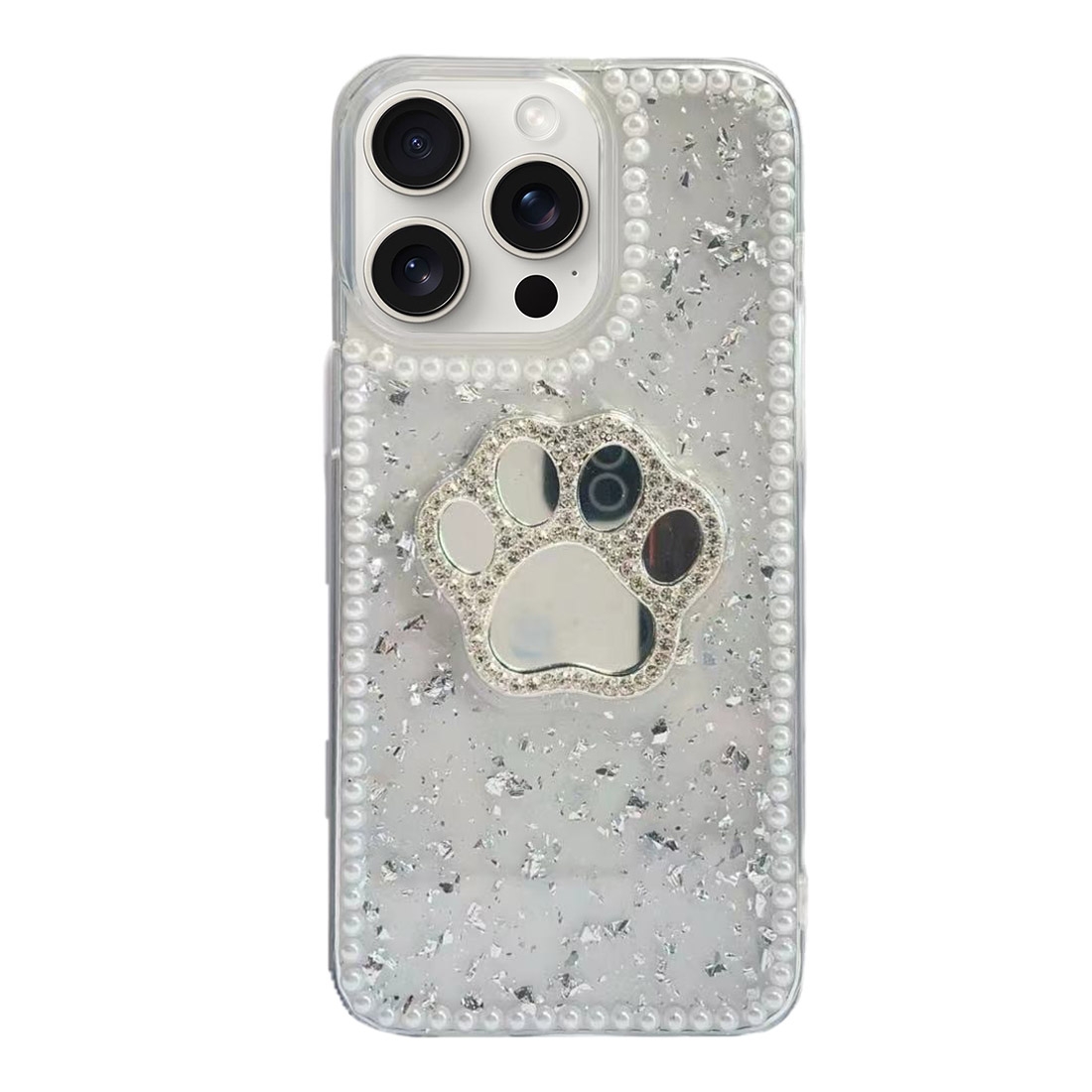 For iPhone 15 Pro Max Cat Claw Mirror TPU Phone Case(Silver) - Shopkiz.com
