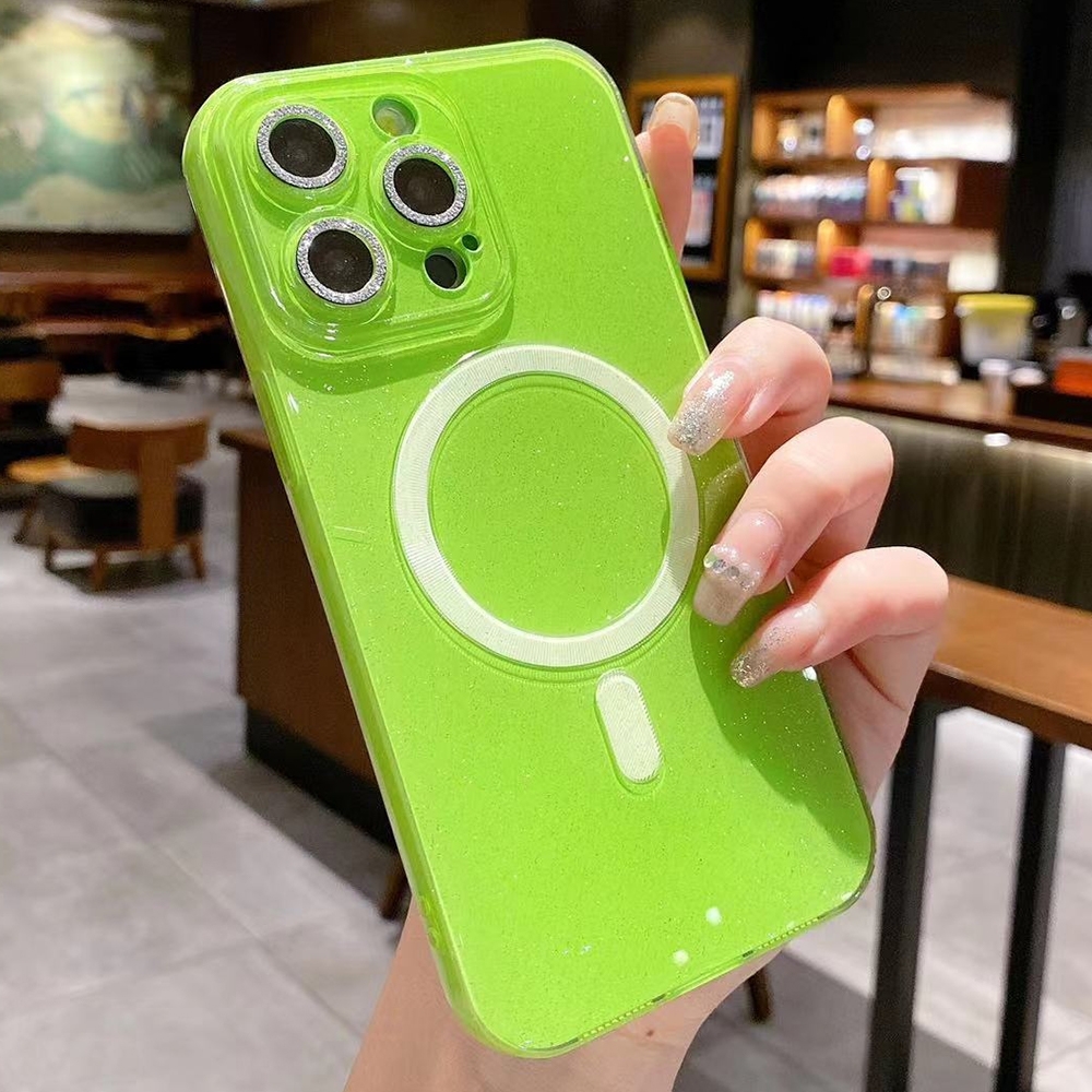 For iPhone 15 Pro Max Jelly Glitter Solid Color MagSafe TPU Phone Case(Fluorescent Green) - Shopkiz.com
