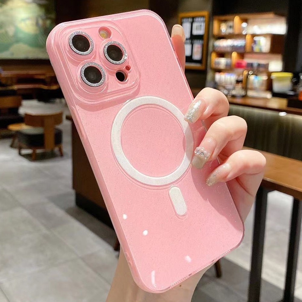 For iPhone 15 Pro Jelly Glitter Solid Color MagSafe TPU Phone Case(Peach Pink) - Shopkiz.com