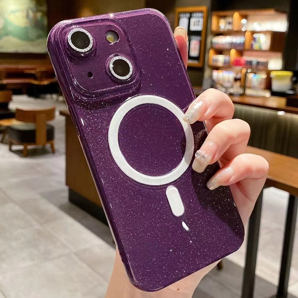 For iPhone 14 Plus / 15 Plus Jelly Glitter Solid Color MagSafe TPU Phone Case(Night Purple) - Shopkiz.com