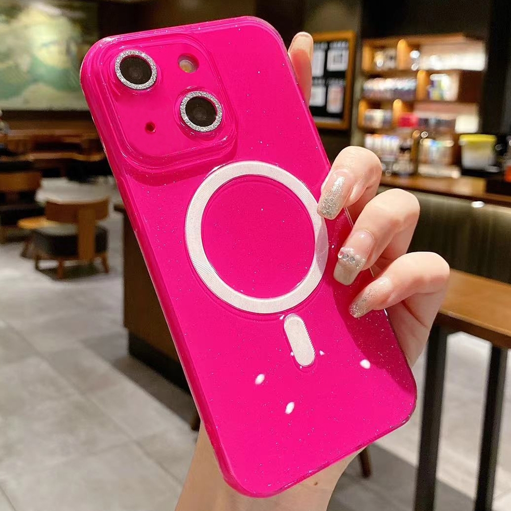For iPhone 14 Plus / 15 Plus Jelly Glitter Solid Color MagSafe TPU Phone Case(Rose Red) - Shopkiz.com