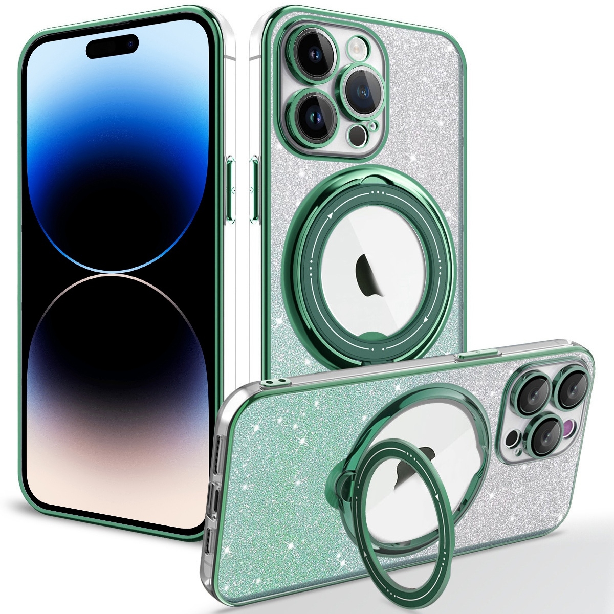 For iPhone 14 Pro Max Rotation MagSafe Holder Gradient Glitter TPU Phone Case(Cangling) - Shopkiz.com