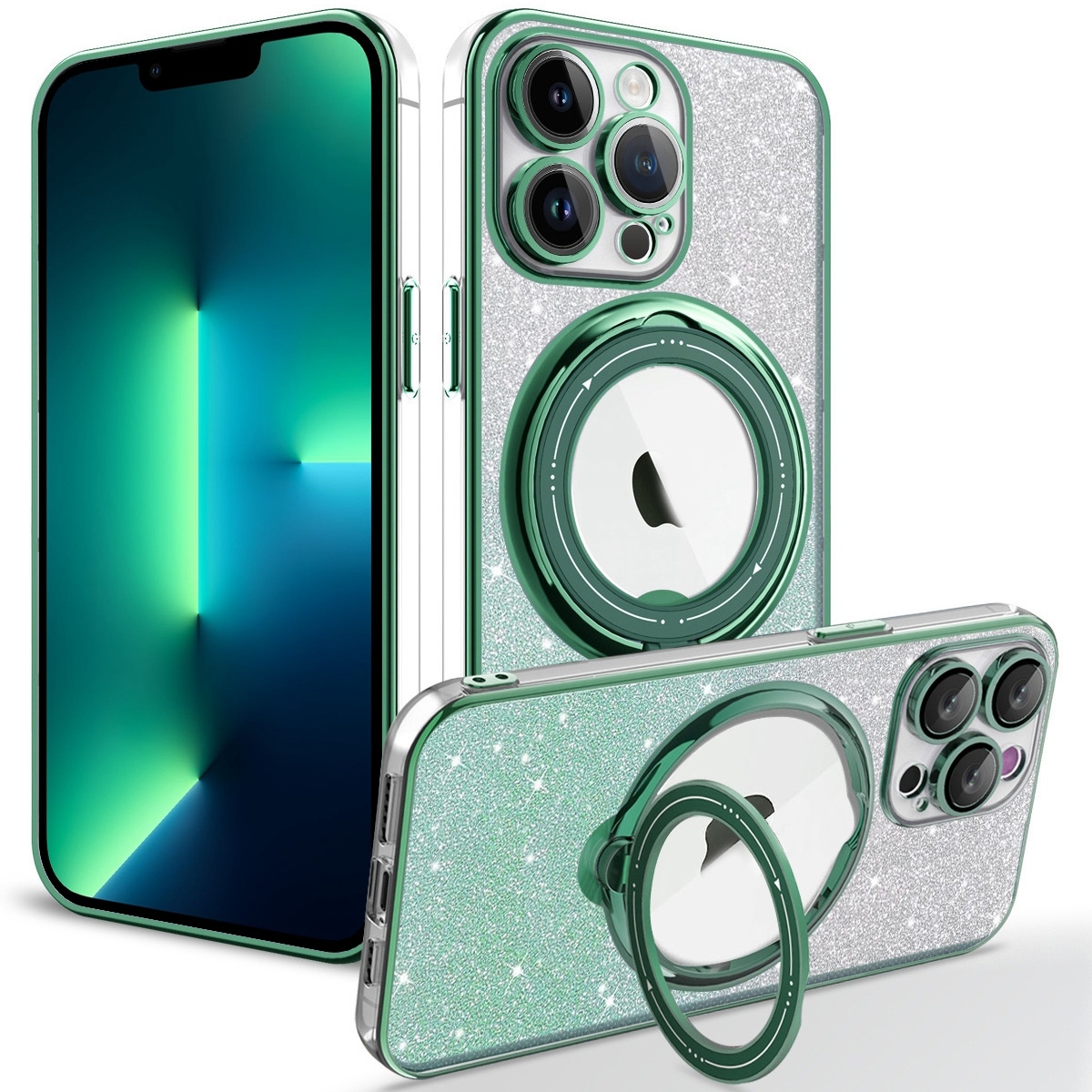For iPhone 13 Pro Max Rotation MagSafe Holder Gradient Glitter TPU Phone Case(Cangling) - Shopkiz.com