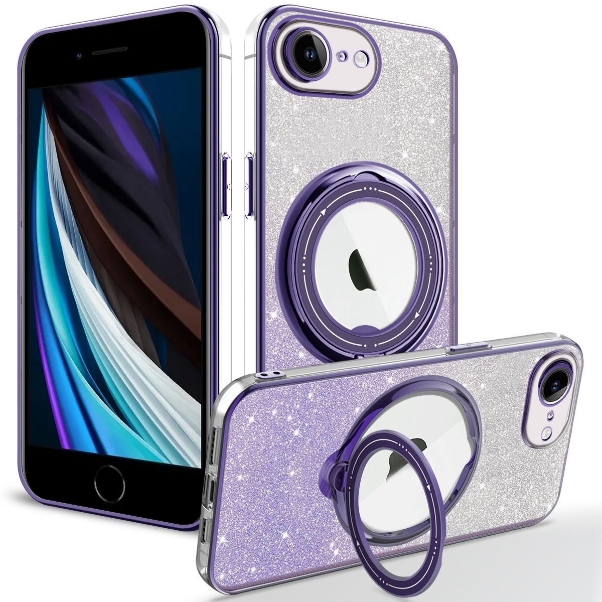 For iPhone 7 / 8 / SE 20222 Rotation MagSafe Holder Gradient Glitter TPU Phone Case(Night Purple) - Shopkiz.com