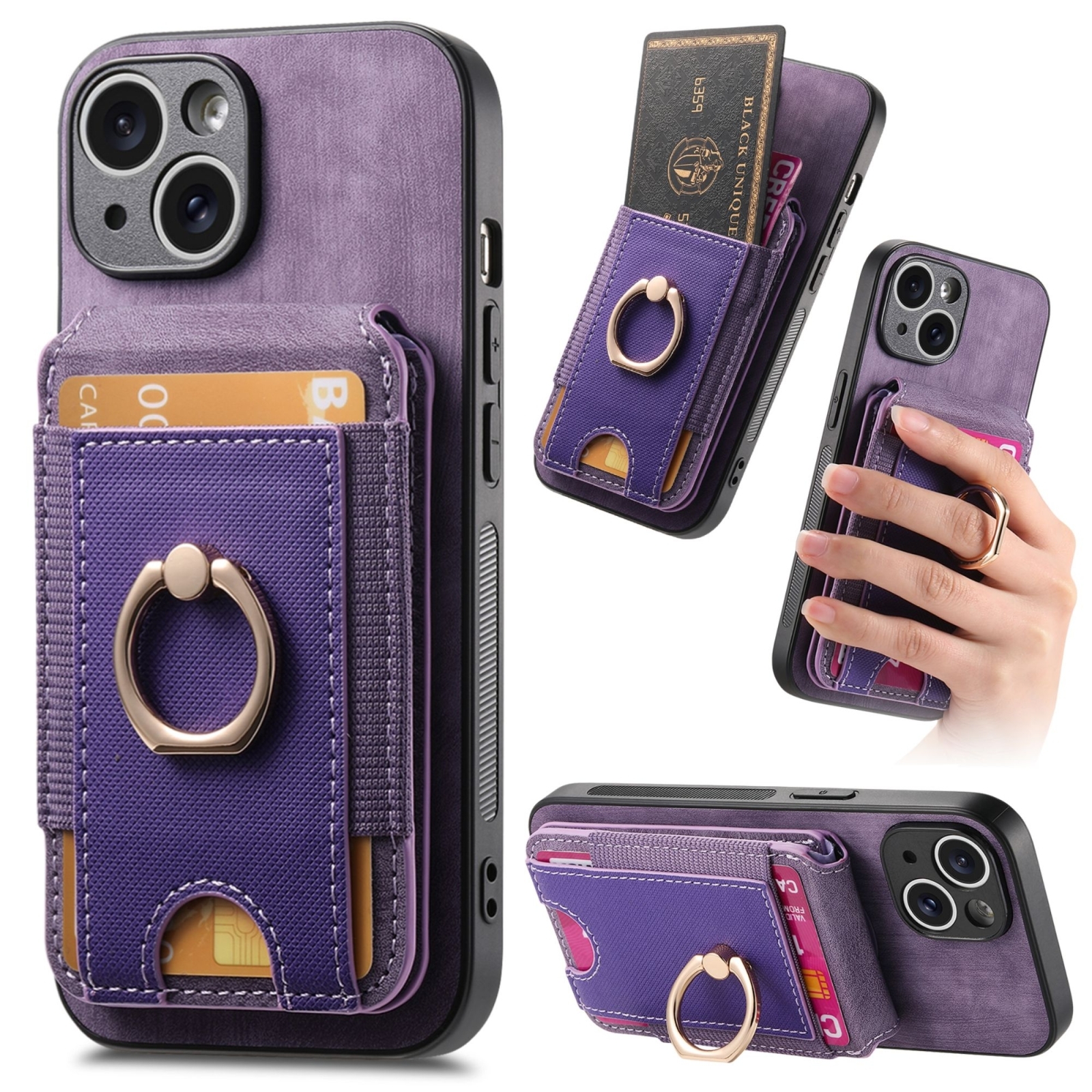 For iPhone 15 Retro Splitable Magnetic Stand Card Bag Leather Phone Case(Purple) - Shopkiz.com