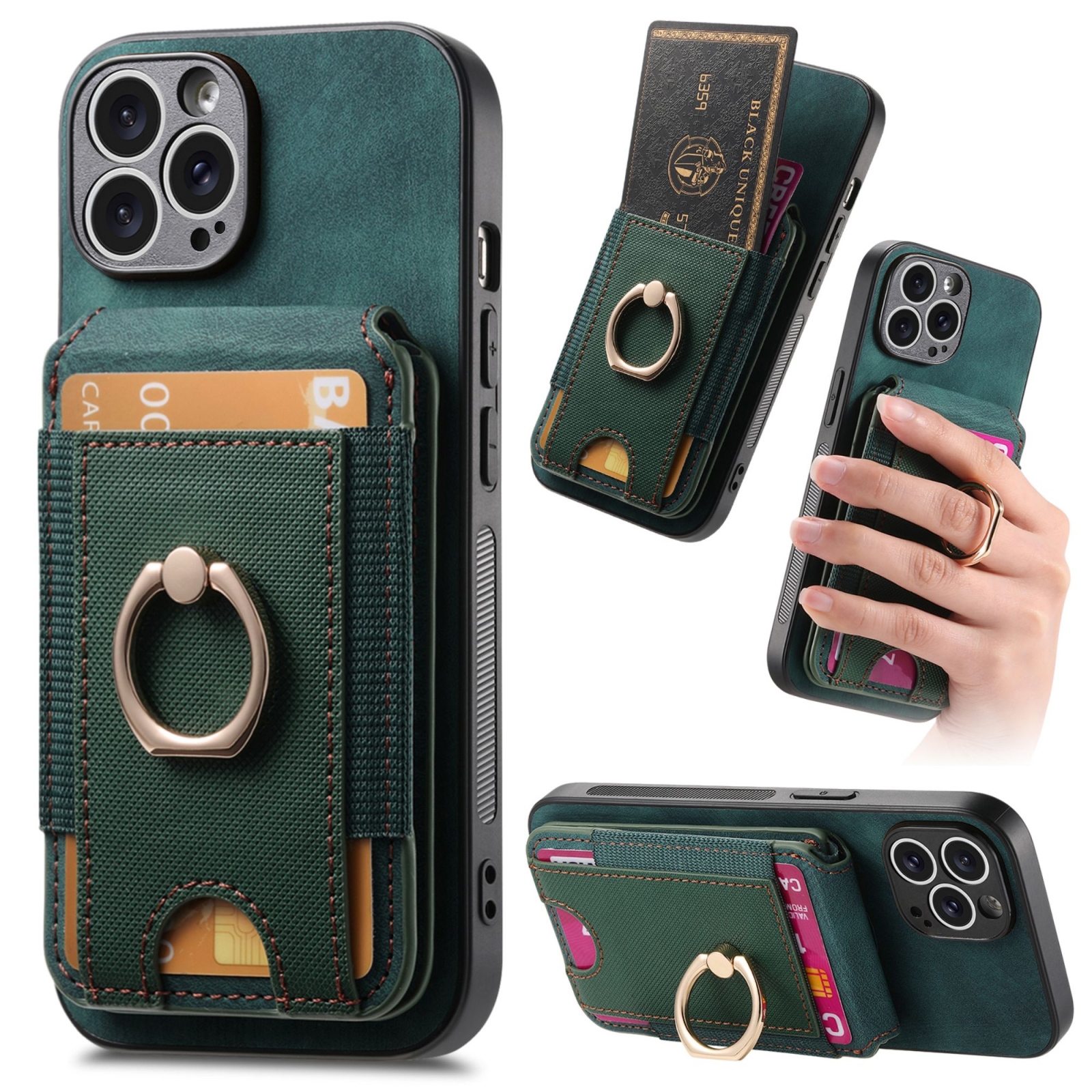For iPhone 12 Pro Retro Splitable Magnetic Stand Card Bag Leather Phone Case(Green) - Shopkiz.com