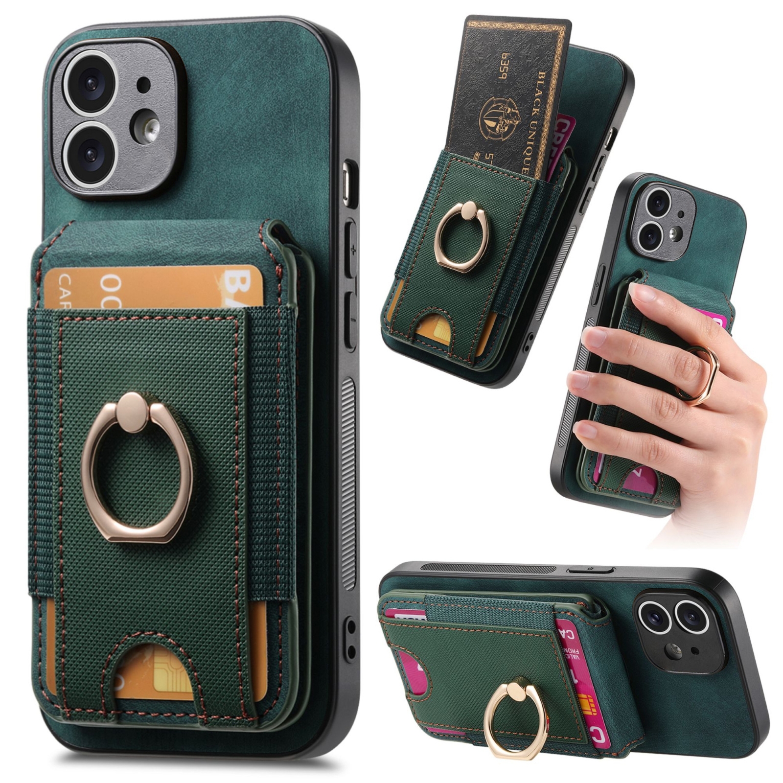For iPhone 11 Retro Splitable Magnetic Stand Card Bag Leather Phone Case(Green) - Shopkiz.com